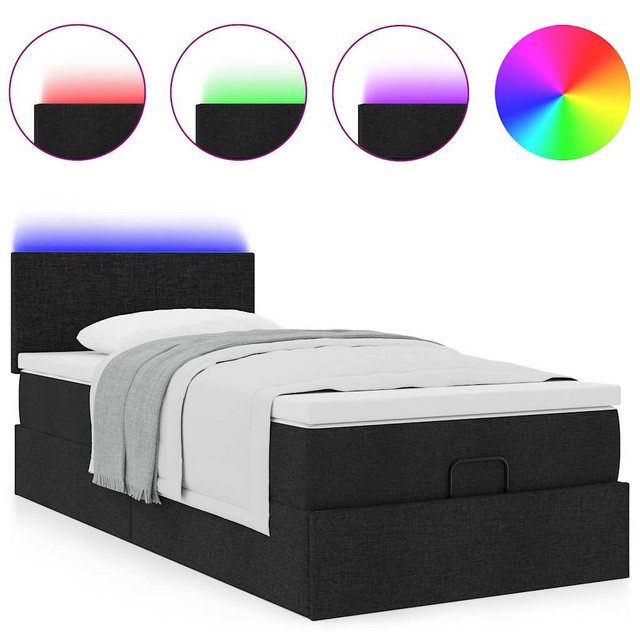 vidaXL Bett Ottoman-Bett mit Matratze & LEDs Schwarz 80x200 cm Stoff günstig online kaufen