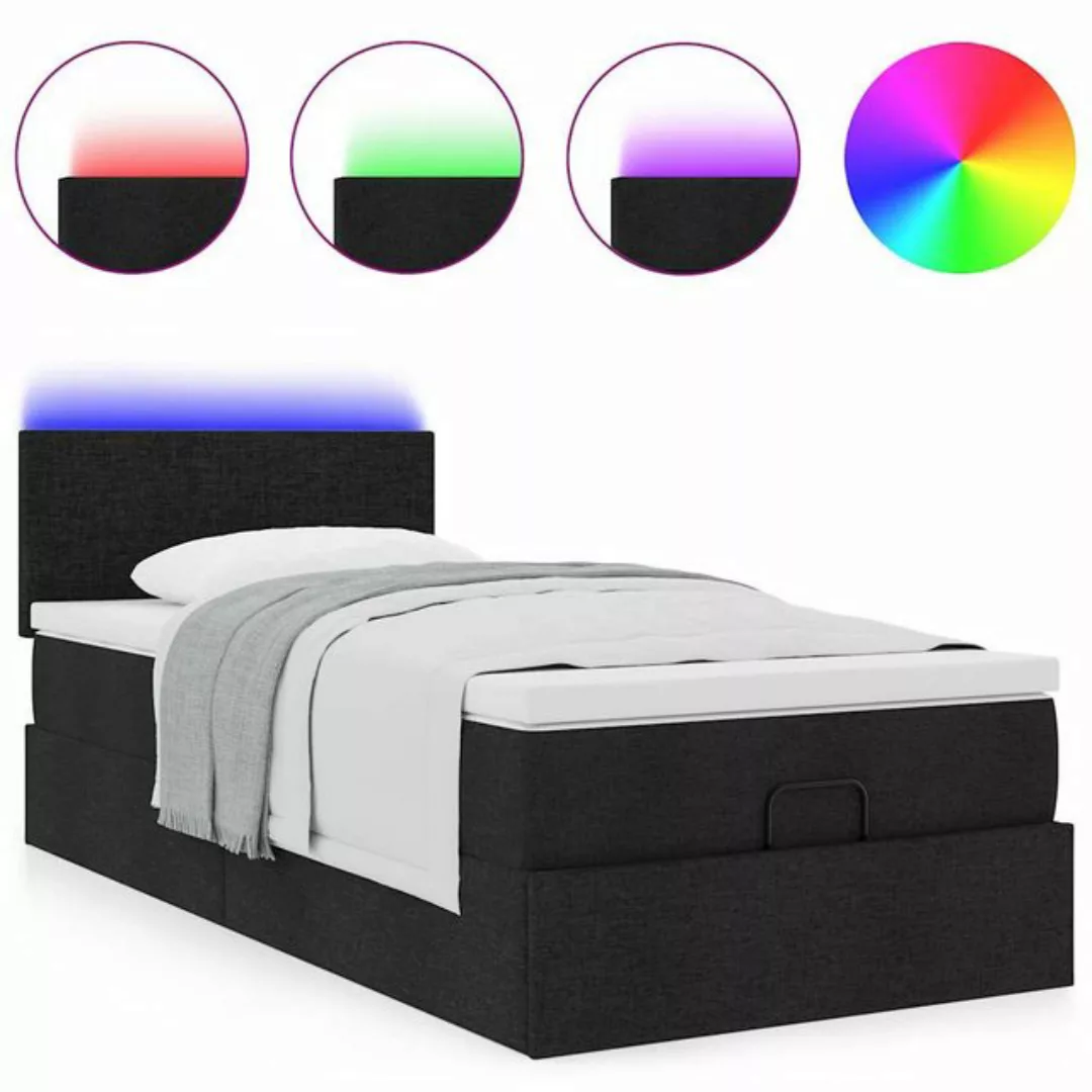 vidaXL Bett Ottomane Bett mit Matratze & LEDs Schwarz 80x200 cm Stoff günstig online kaufen