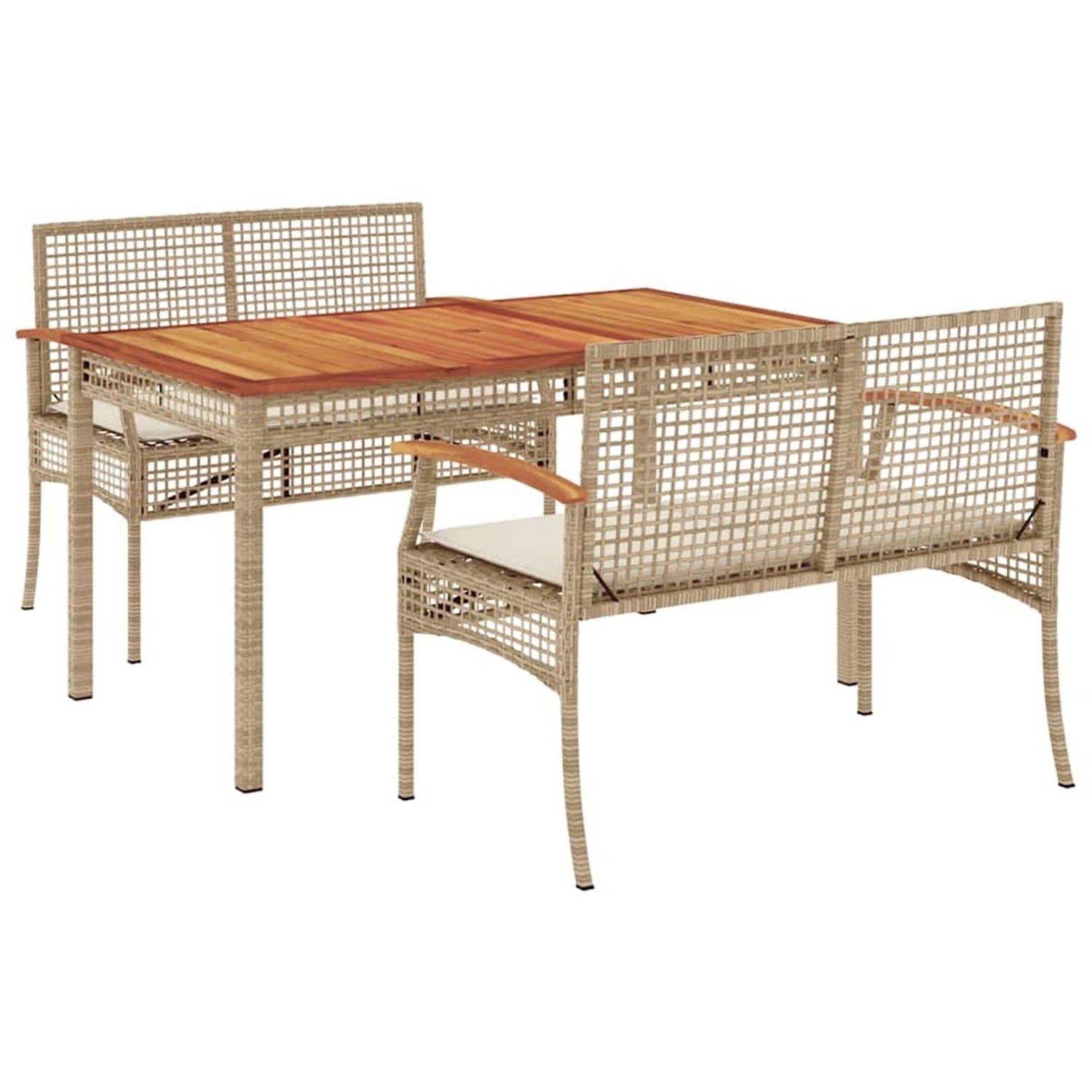 vidaXL 3-Tlg Garten-Essgruppe mit Kissen Beige Poly Rattan 3213584 günstig online kaufen