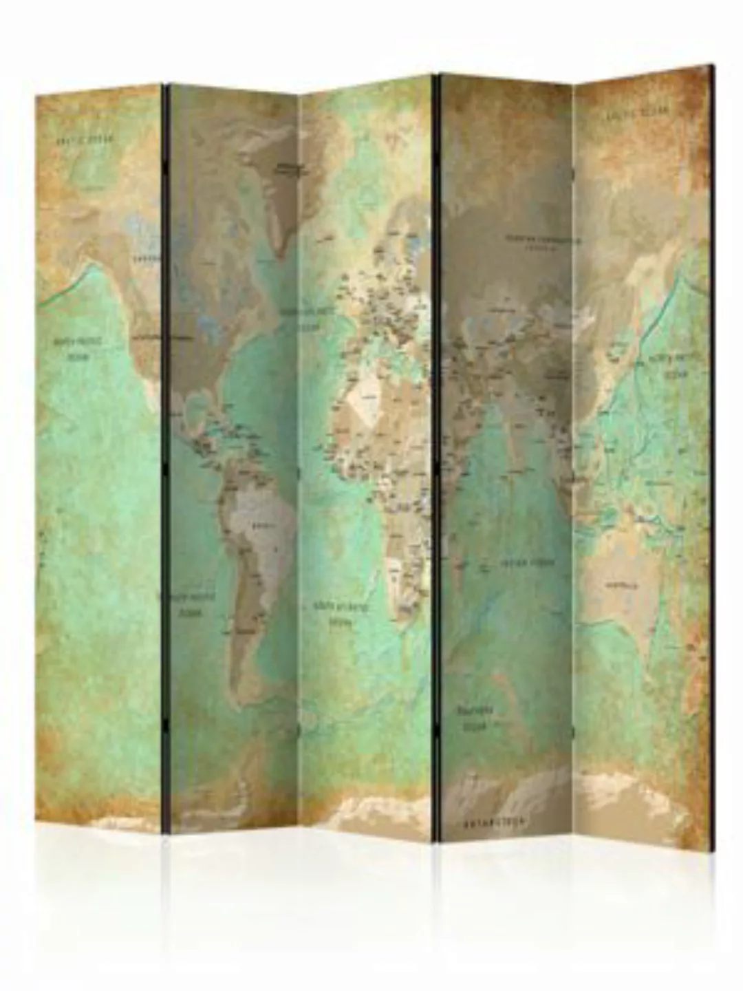 artgeist Paravent Turquoise World Map  [Room Dividers] braun/türkis Gr. 225 günstig online kaufen