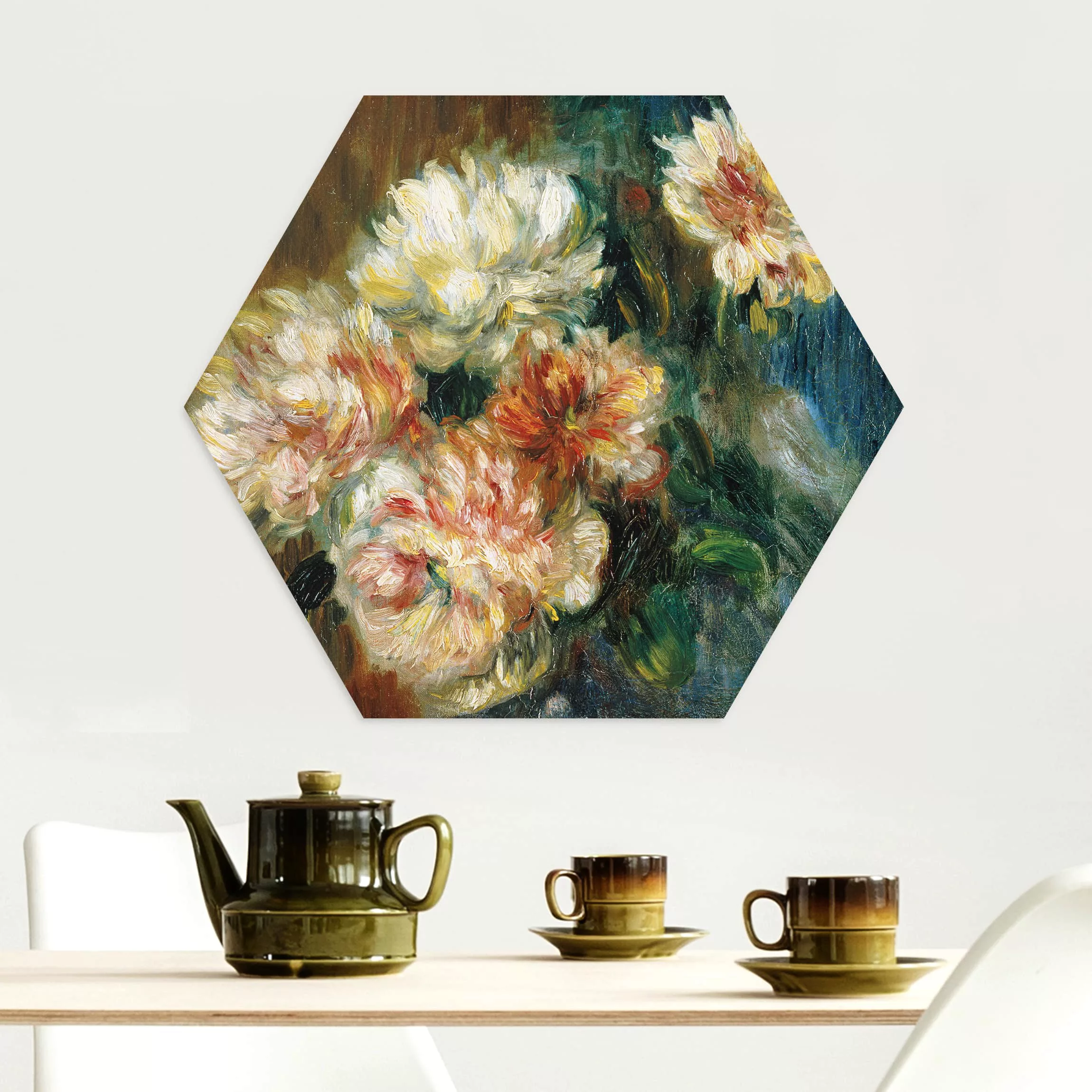 Hexagon-Alu-Dibond Bild Kunstdruck Auguste Renoir - Vase Pfingstrosen günstig online kaufen