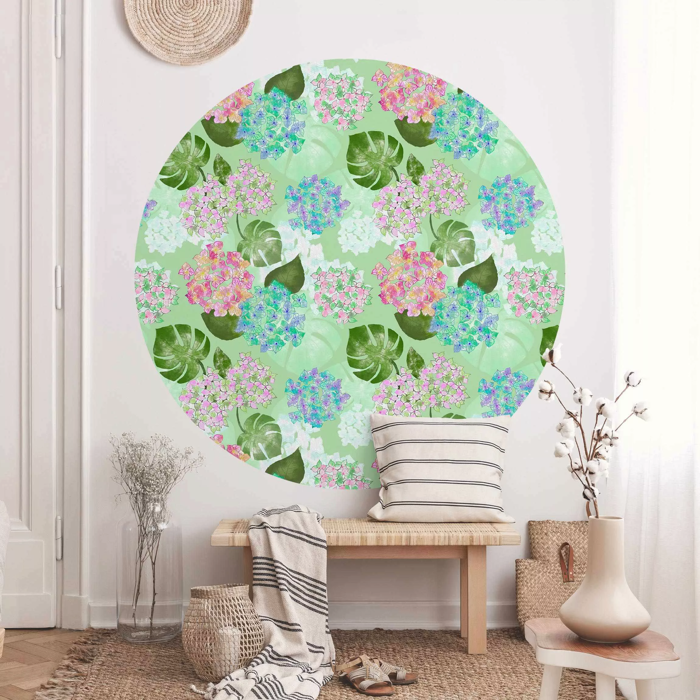 Runde Tapete selbstklebend Hortensie im Paradies Grün günstig online kaufen