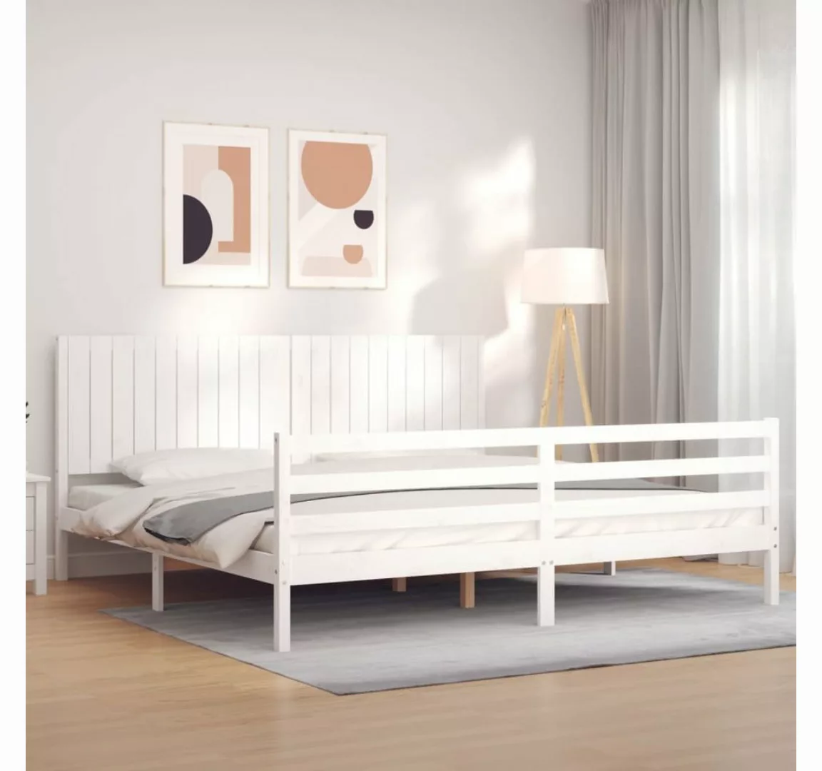 furnicato Bett Massivholzbett mit Kopfteil Weiß 200x200 cm günstig online kaufen