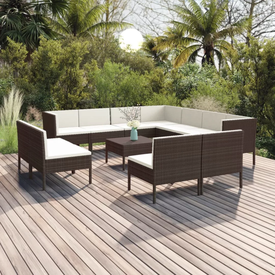 12-tlg. Garten-lounge-set Mit Auflagen Poly Rattan Braun günstig online kaufen