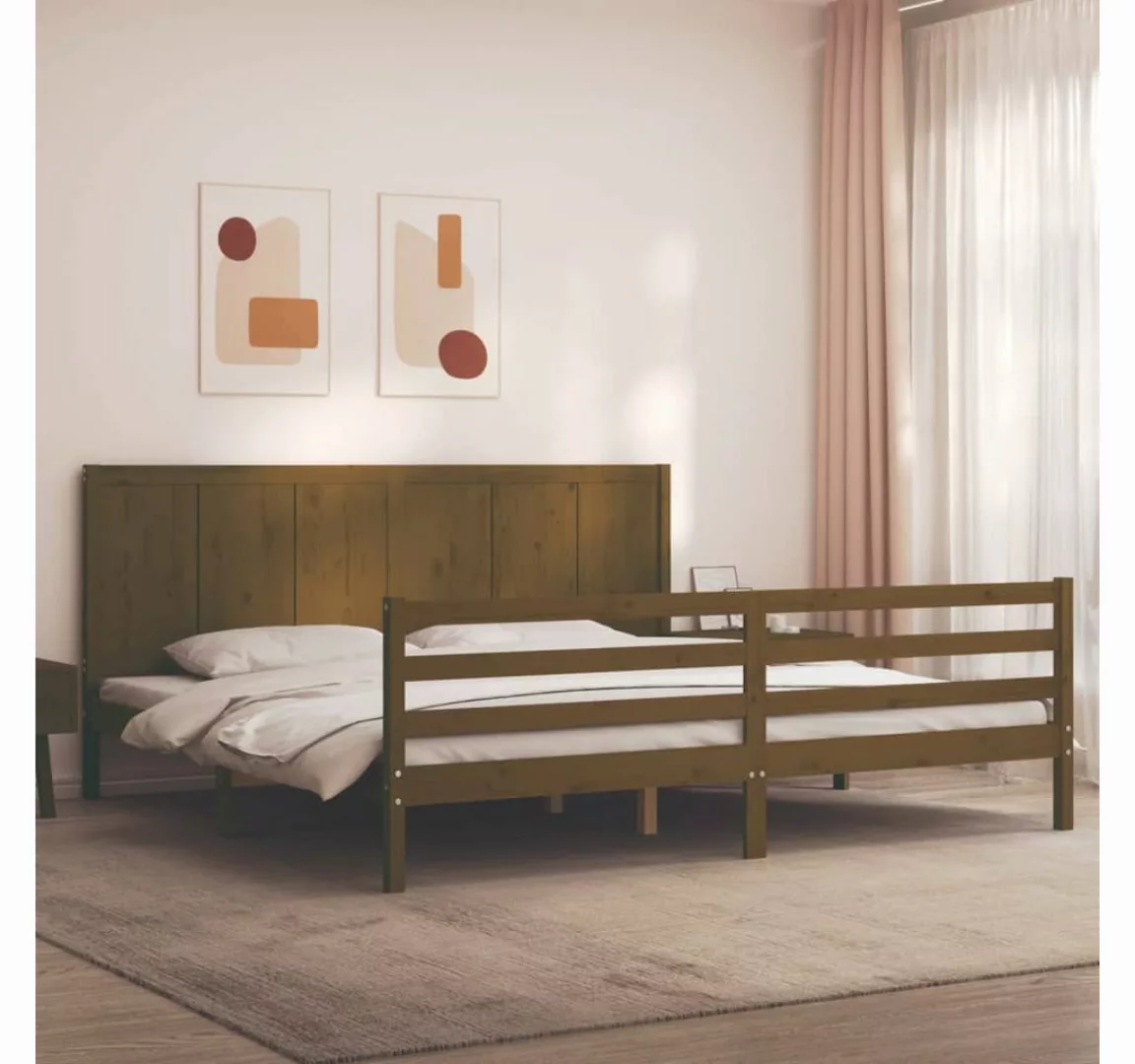 vidaXL Bett Massivholzbett mit Kopfteil Honigbraun 200x200 cm günstig online kaufen