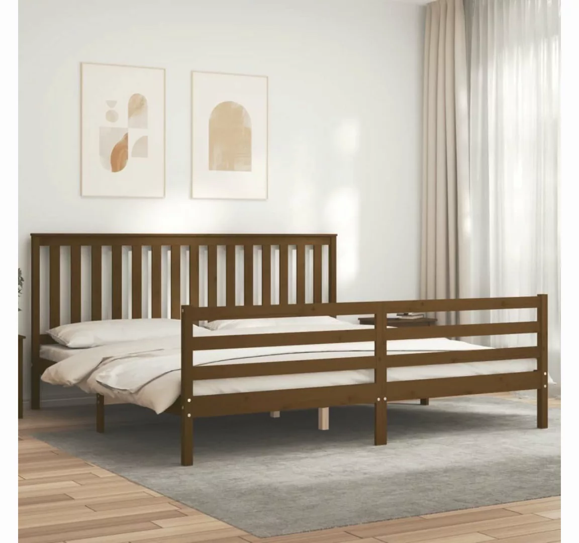 vidaXL Bett Massivholzbett mit Kopfteil Honigbraun 200x200 cm günstig online kaufen