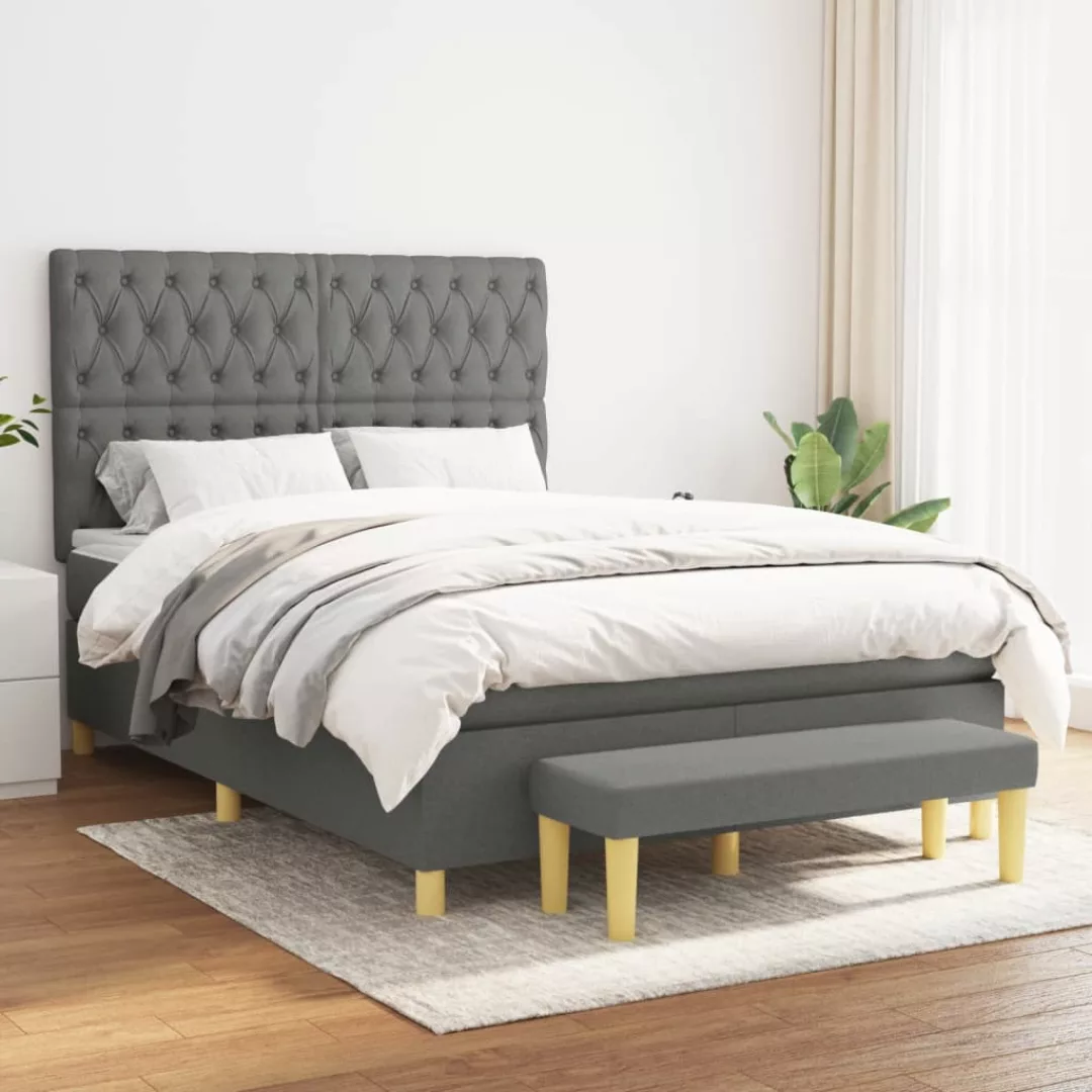 Vidaxl Boxspringbett Mit Matratze Dunkelgrau 140x200 Cm Stoff günstig online kaufen