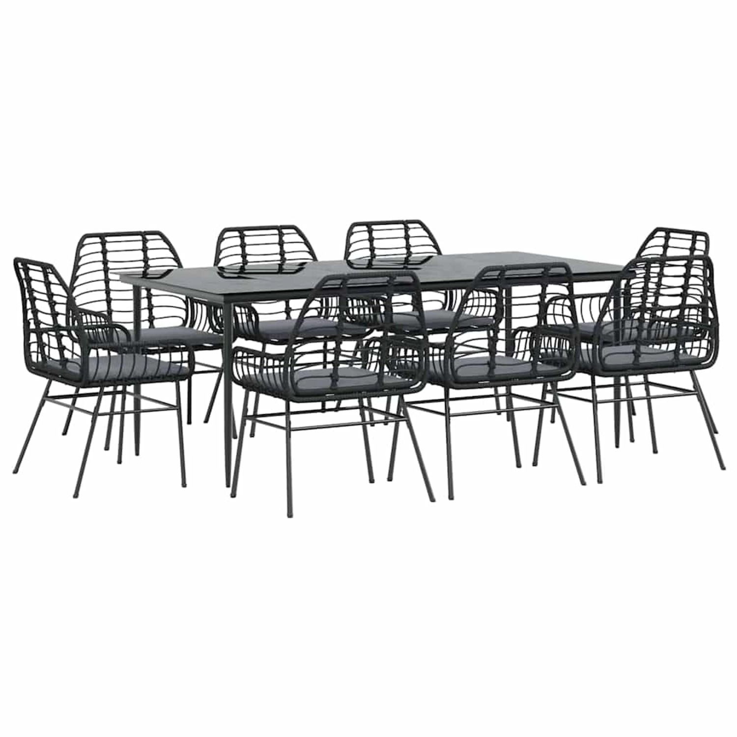 vidaXL 9-Tlg Garten-Essgruppe mit Kissen Schwarz Poly Rattan Glas 3334456 günstig online kaufen