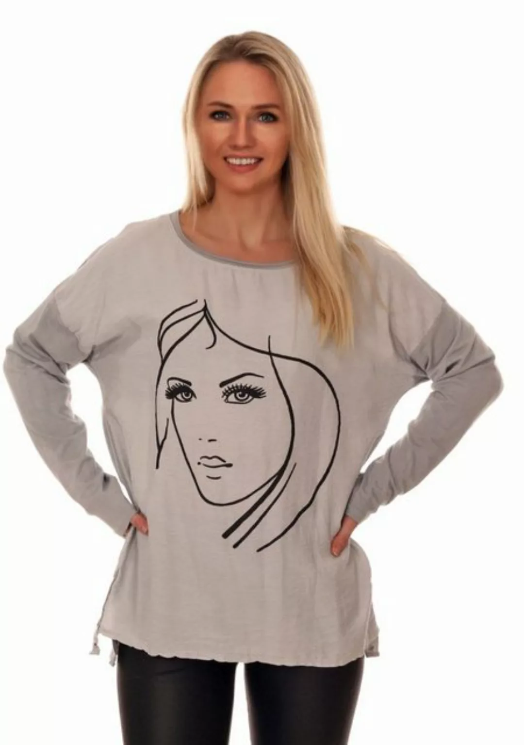 Charis Moda Langarmshirt Shirt Langarm Gesicht günstig online kaufen