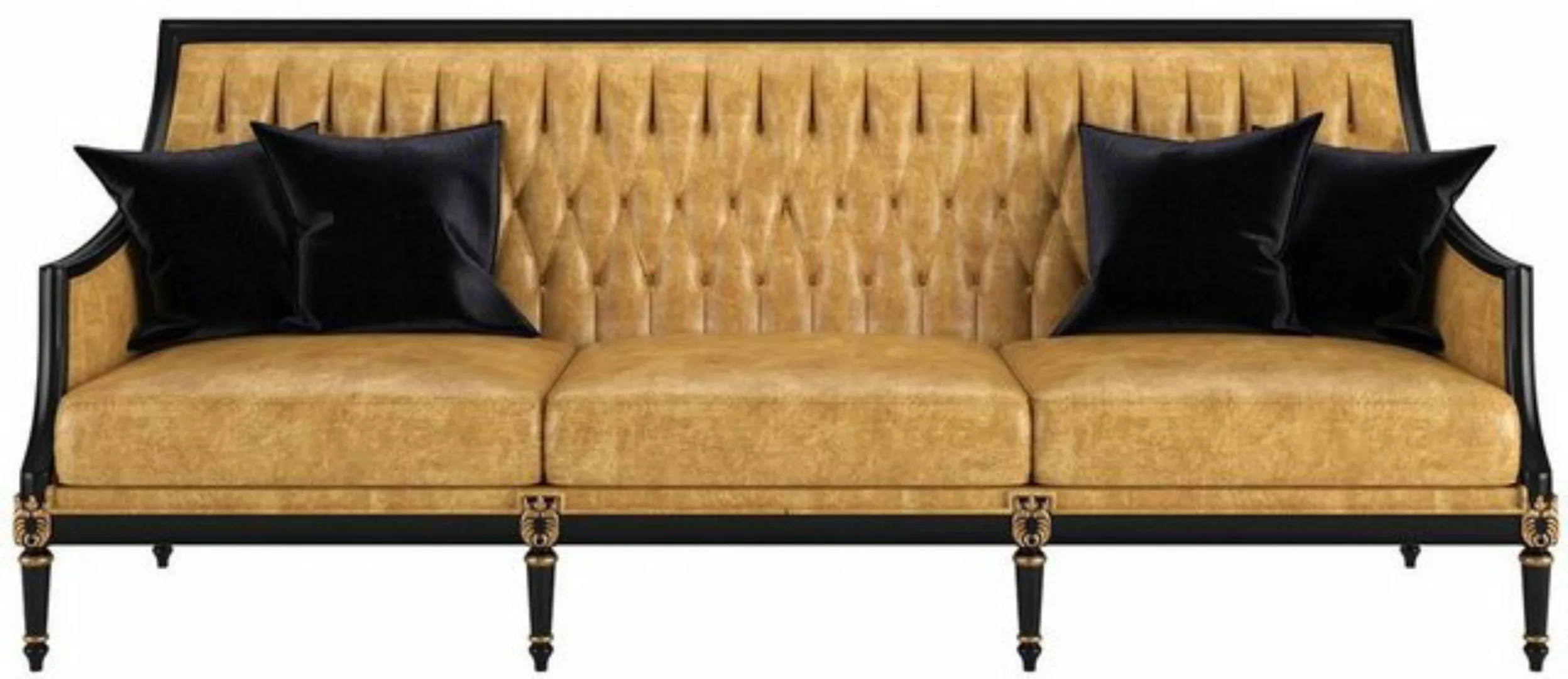 Casa Padrino Sofa Luxus Barock Wohnzimmer Leder Sofa Gold / Schwarz / Antik günstig online kaufen