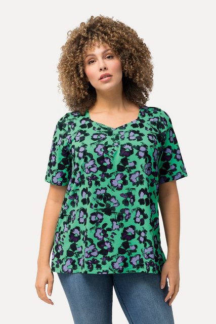 Ulla Popken Longshirt T-Shirt Batikdruck A-Linie Herzausschnitt Halbarm günstig online kaufen