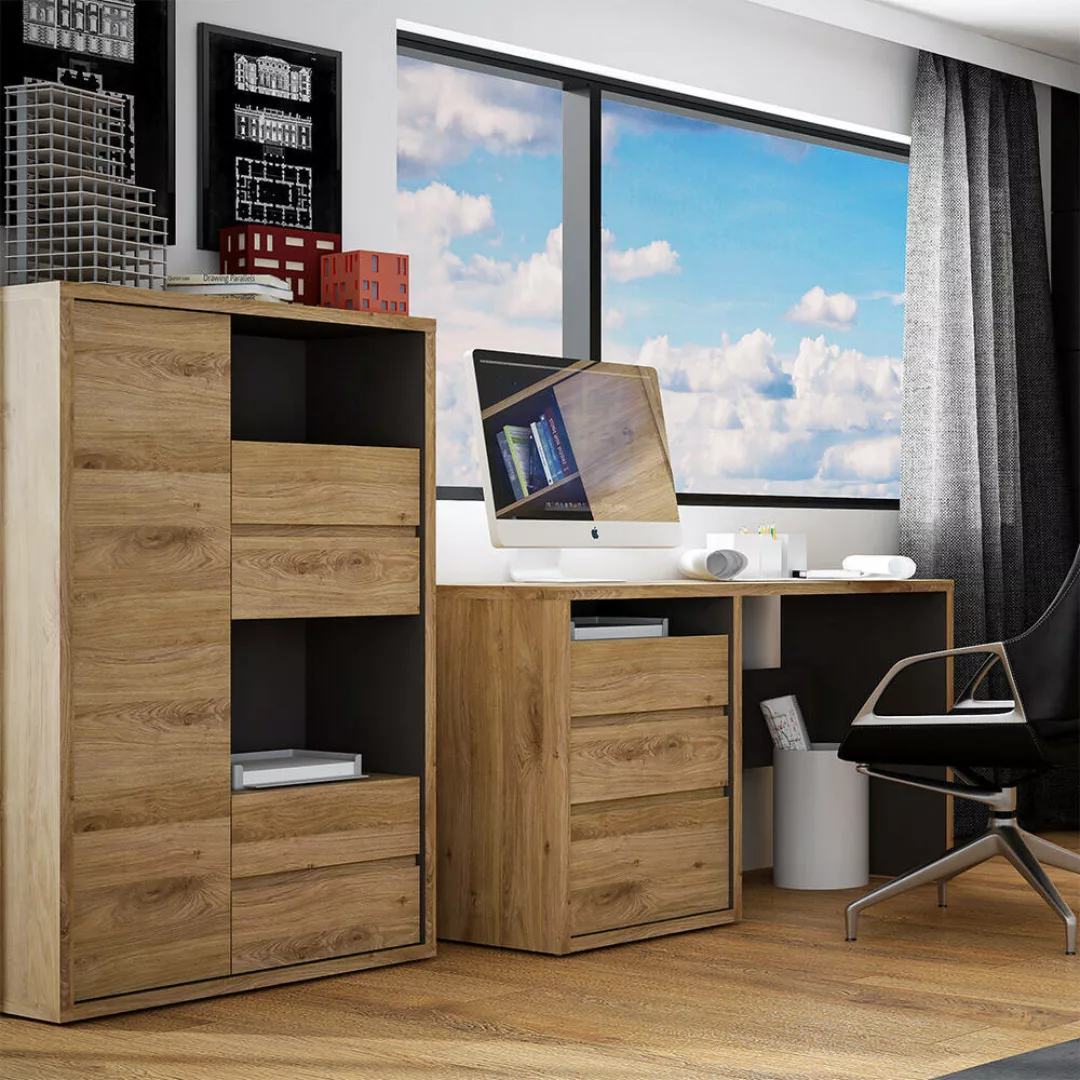 Arbeitszimmer SELMA-129 mit Schreibtisch und Highboard in Eiche günstig online kaufen