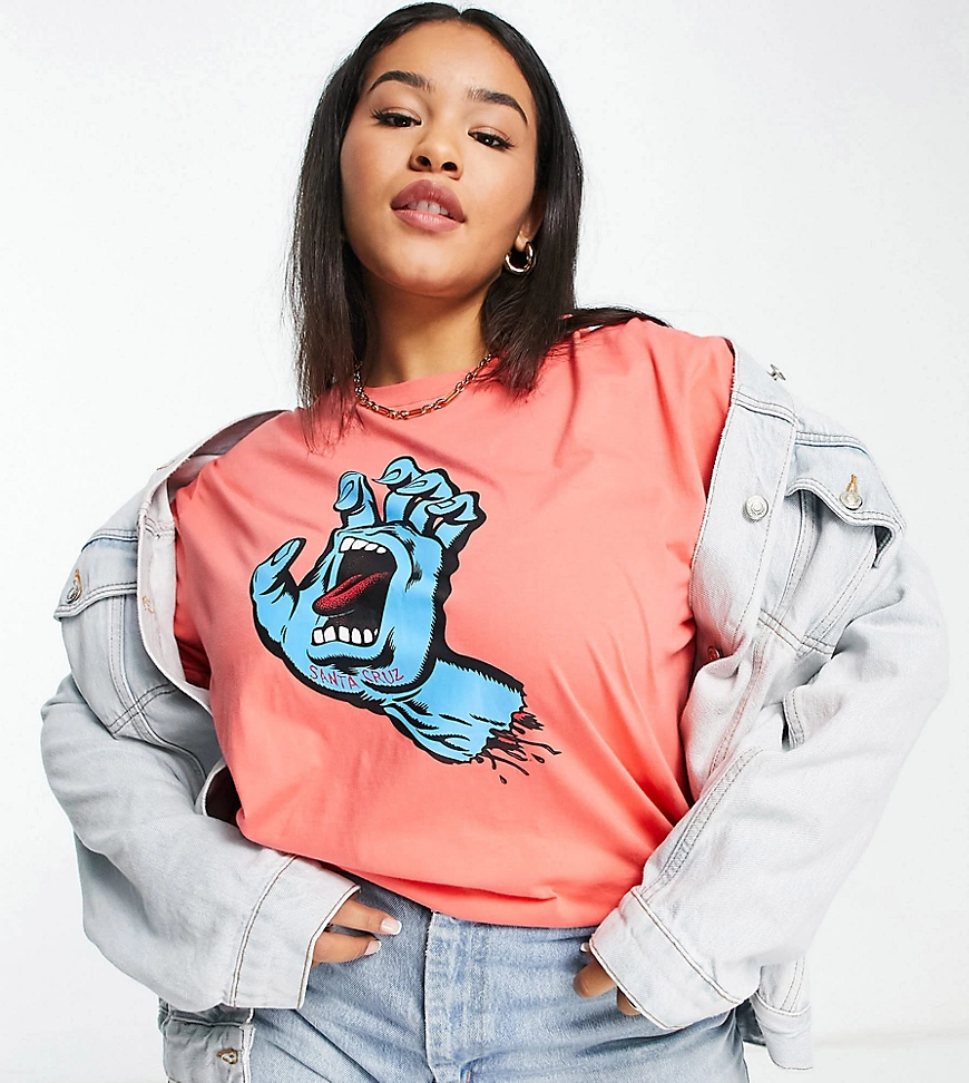 Santa Cruz Plus – Oversize-T-Shirt in Rosa mit aufgedruckter, schreiender H günstig online kaufen