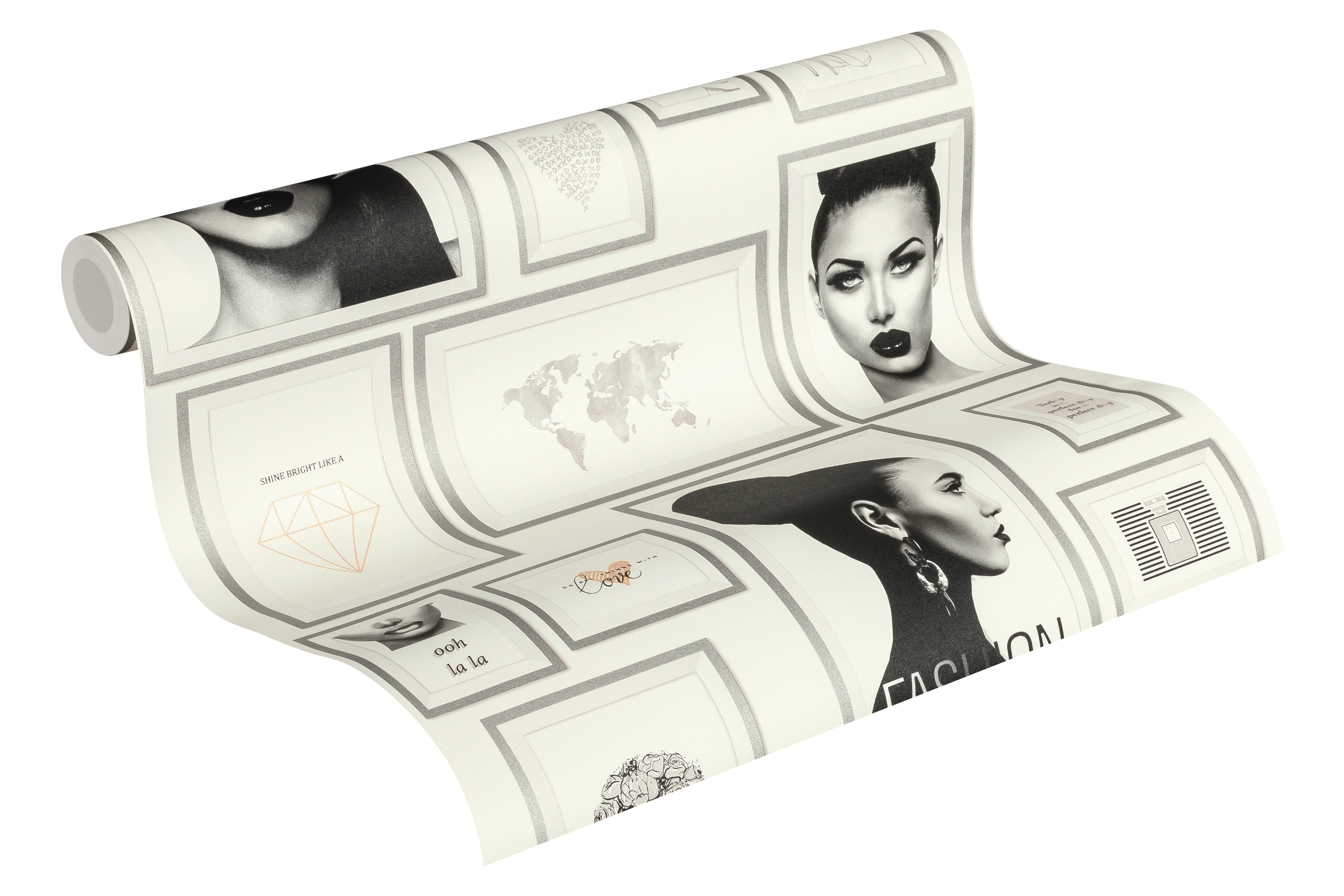 Bricoflor Tapete mit Bilderrahmen Patchwork Vliestapete Schwarz Weiß für Sc günstig online kaufen