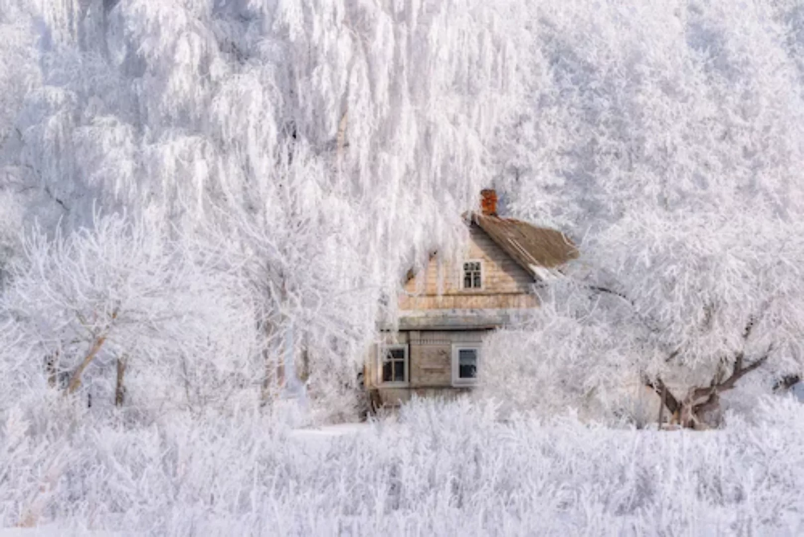 Papermoon Fototapete »Haus in Schneelandschaft« günstig online kaufen