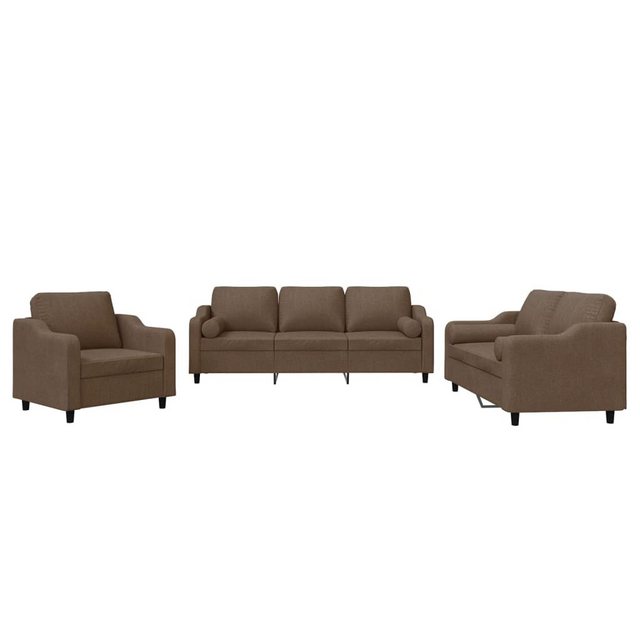 vidaXL Sofa Sofagarnitur Set mit Kissen Stoff, 3-tlg., Braun günstig online kaufen