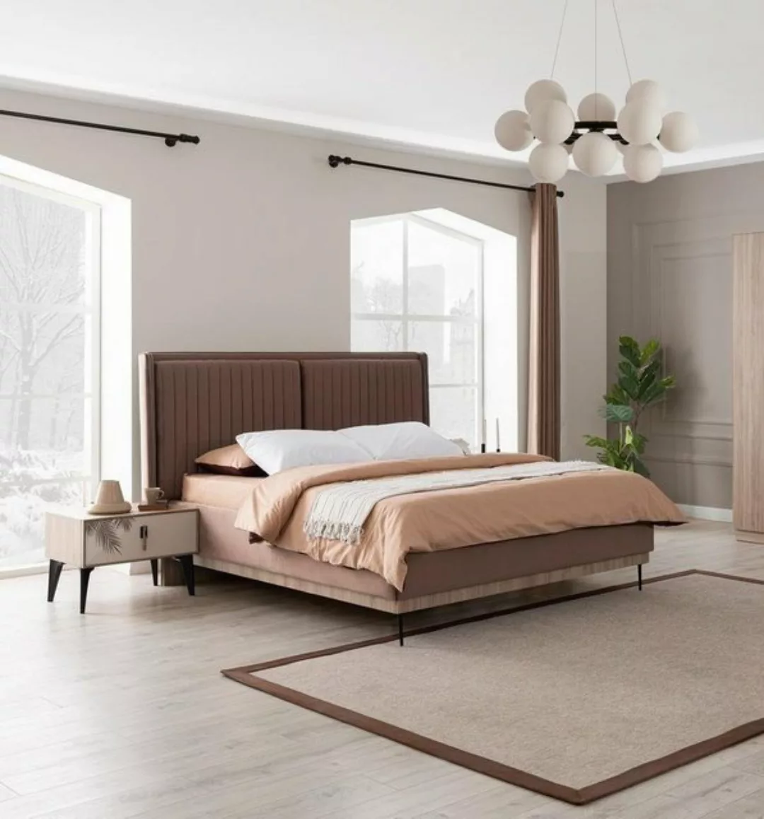 JVmoebel Bett Braunes Doppelbett Designer Schlafzimmer Möbel Polster Luxus günstig online kaufen