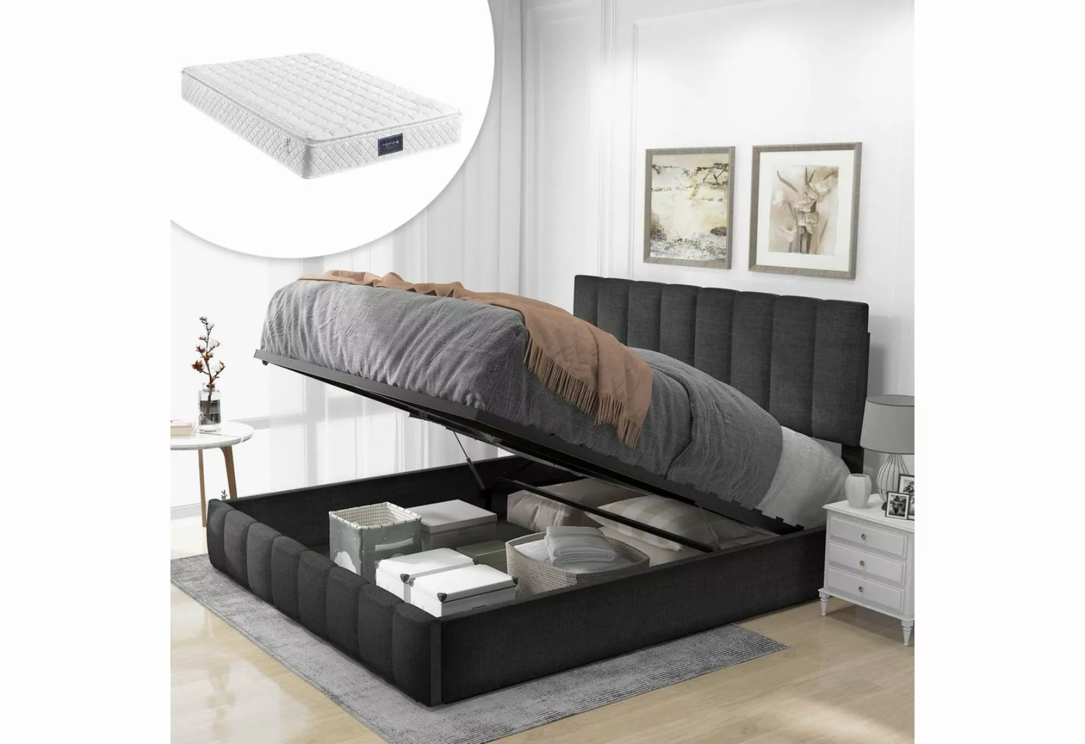 OKWISH Polsterbett Hydraulisch Doppelbett (Leinenmaterial, Modernes Bettges günstig online kaufen