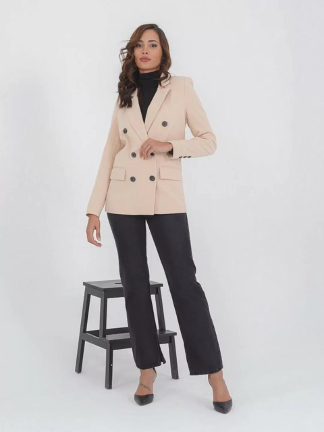 Freshlions Jackenblazer Blazer 'ANITA' Beige L Falten günstig online kaufen