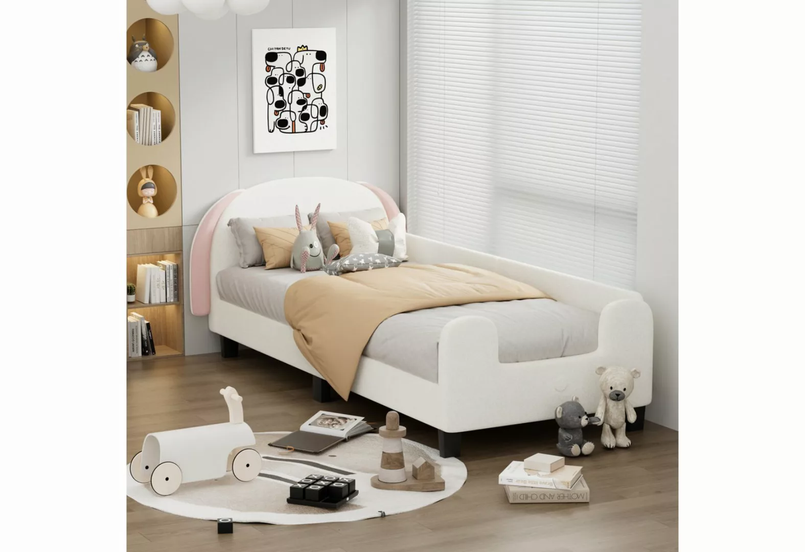 SOFTWEARY Kinderbett mit Lattenrost und gepolstertem Kopfteil (90x200 cm), günstig online kaufen