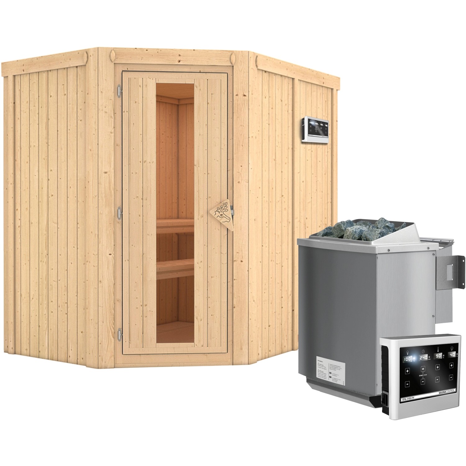 Karibu Sauna-Set Cleo inkl. Bio-Ofen 9 kW mit ext. Steuerung, Energiespartü günstig online kaufen