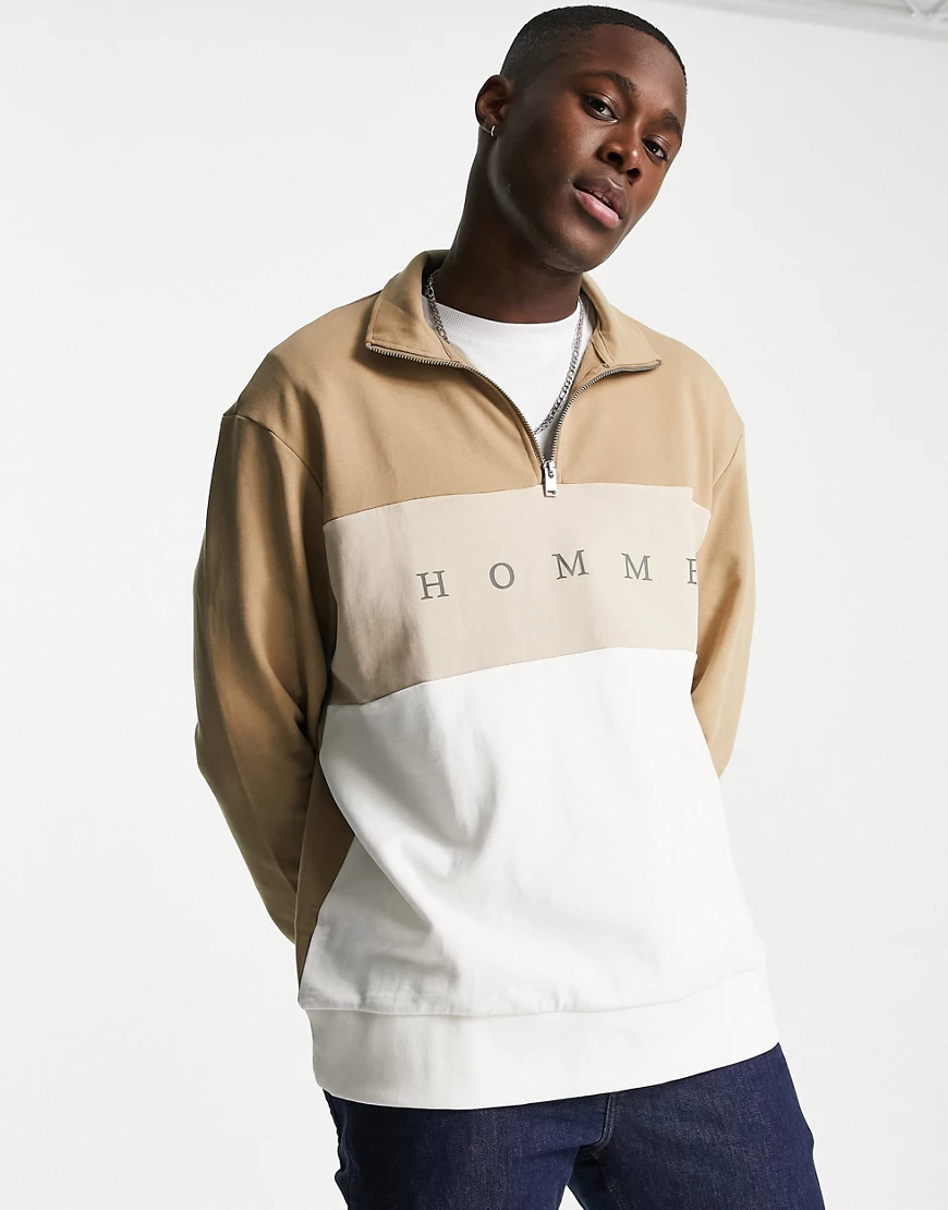 Selected Homme – Oversize-Sweatshirt aus Bio-Baumwollmix mit Farbblock-Desi günstig online kaufen
