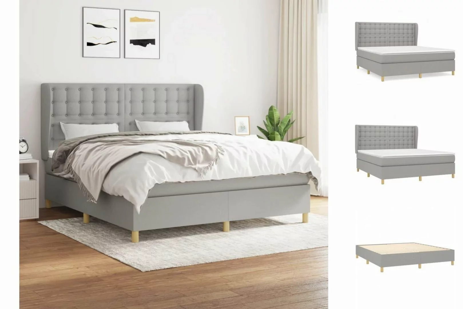 vidaXL Boxspringbett Boxspringbett mit Matratze Hellgrau 180x200 cm Stoff B günstig online kaufen