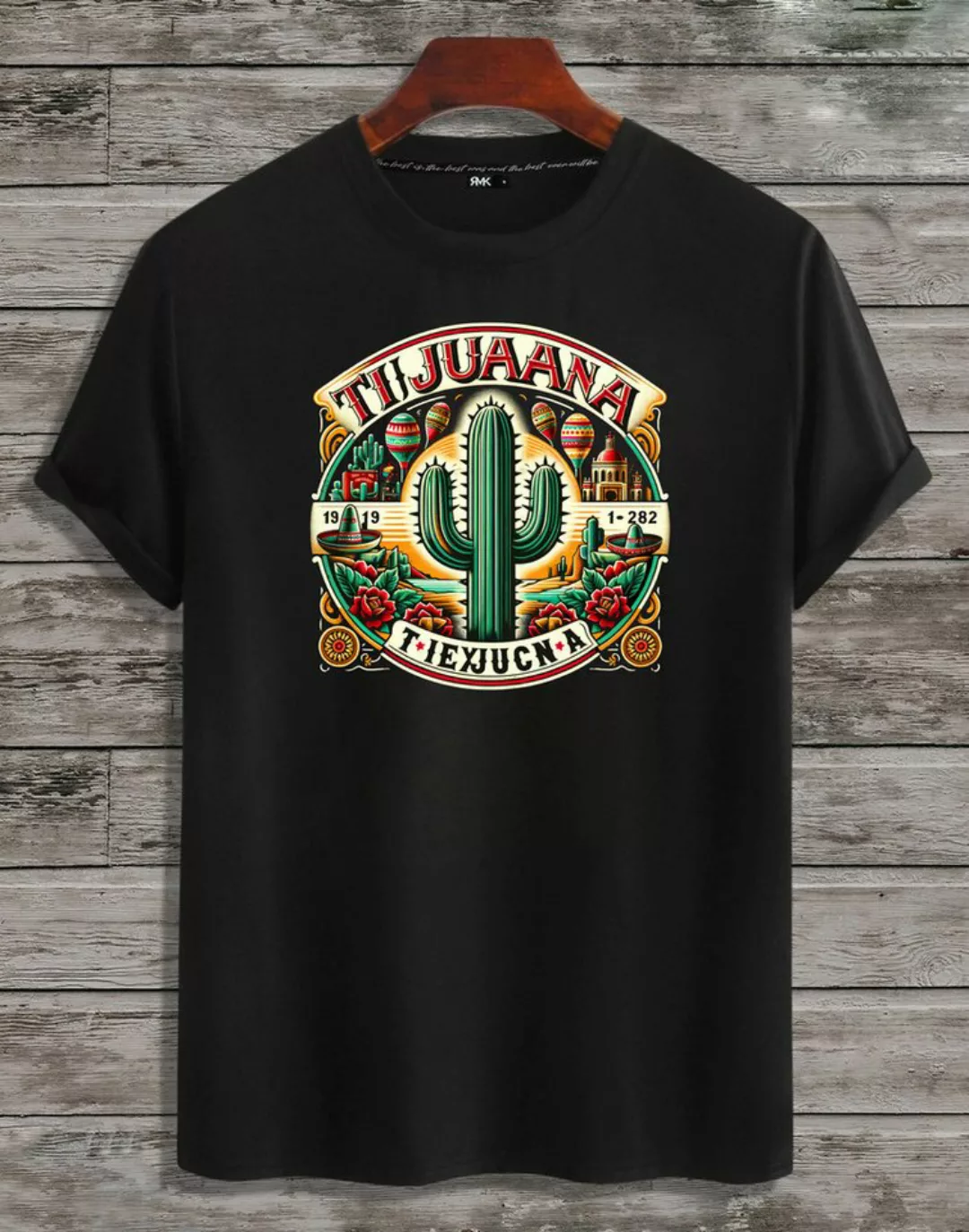 RMK T-Shirt Herren Shirt Basic Rundhals mit Mexico Tijuana Print günstig online kaufen