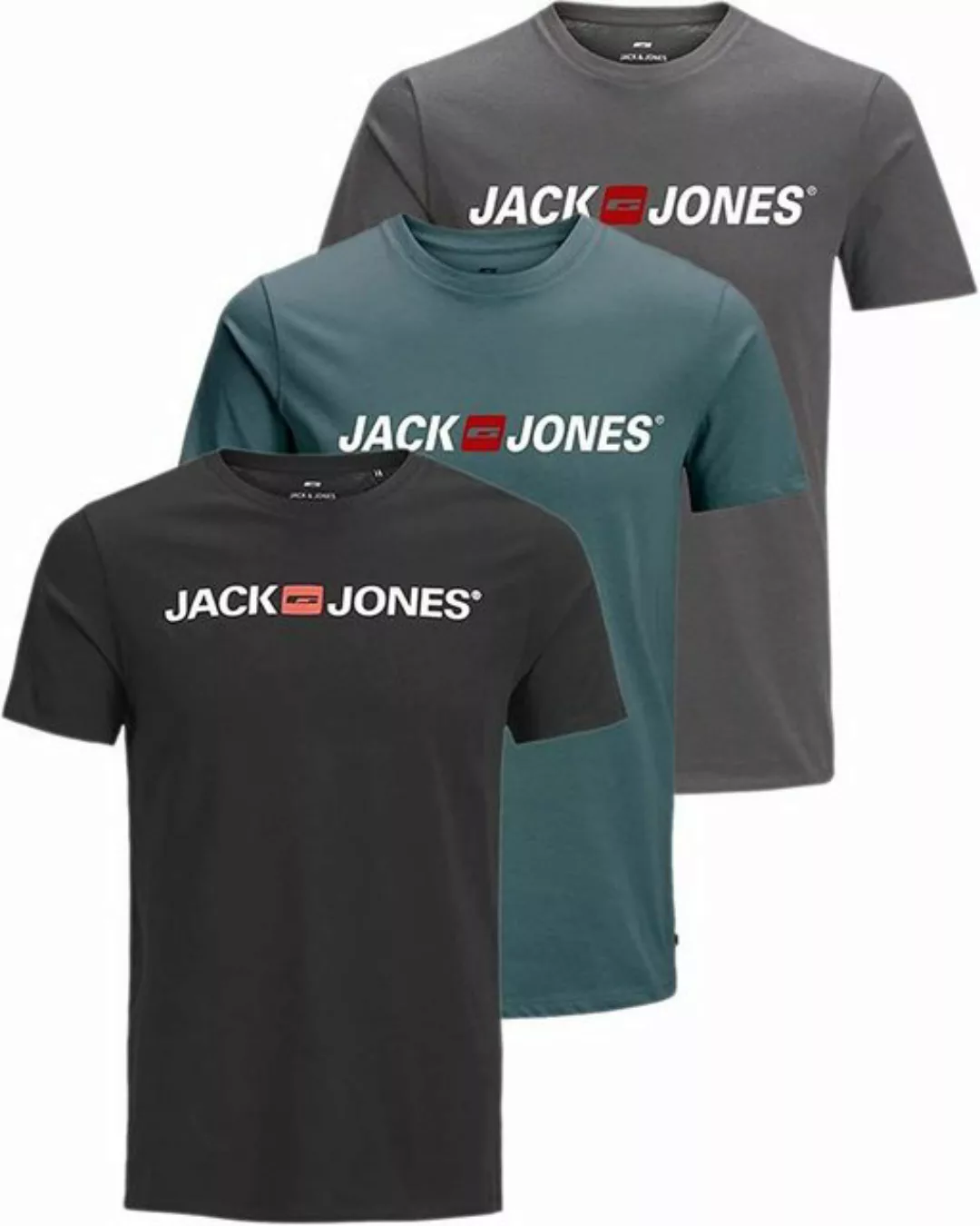 Jack & Jones T-Shirt Stilvolles Slim-Fit Shirt mit Printdruck (3er-Pack) Pr günstig online kaufen