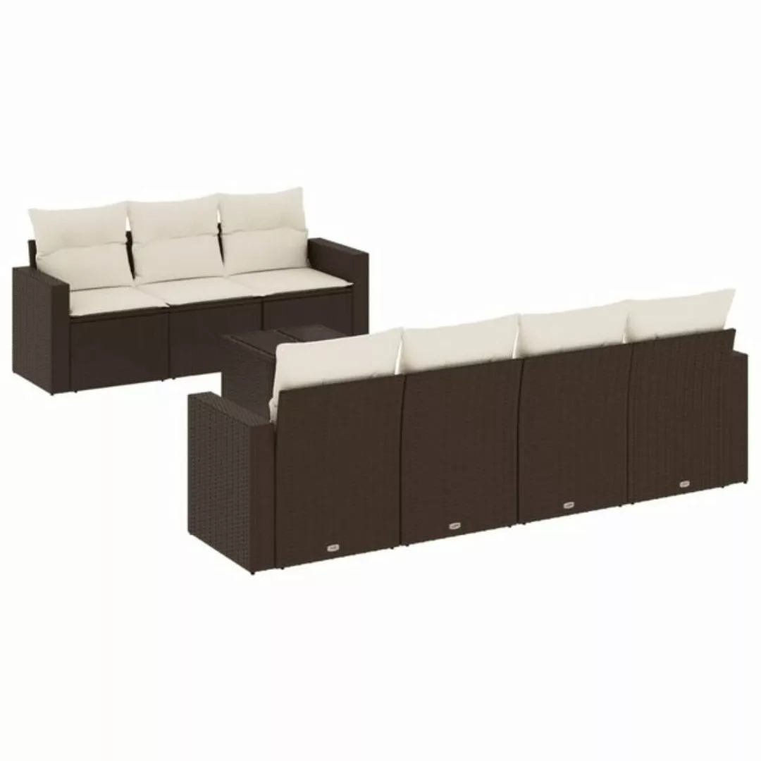 vidaXL Sofaelement 8-tlg. Garten-Sofagarnitur mit Kissen Braun Poly Rattan günstig online kaufen