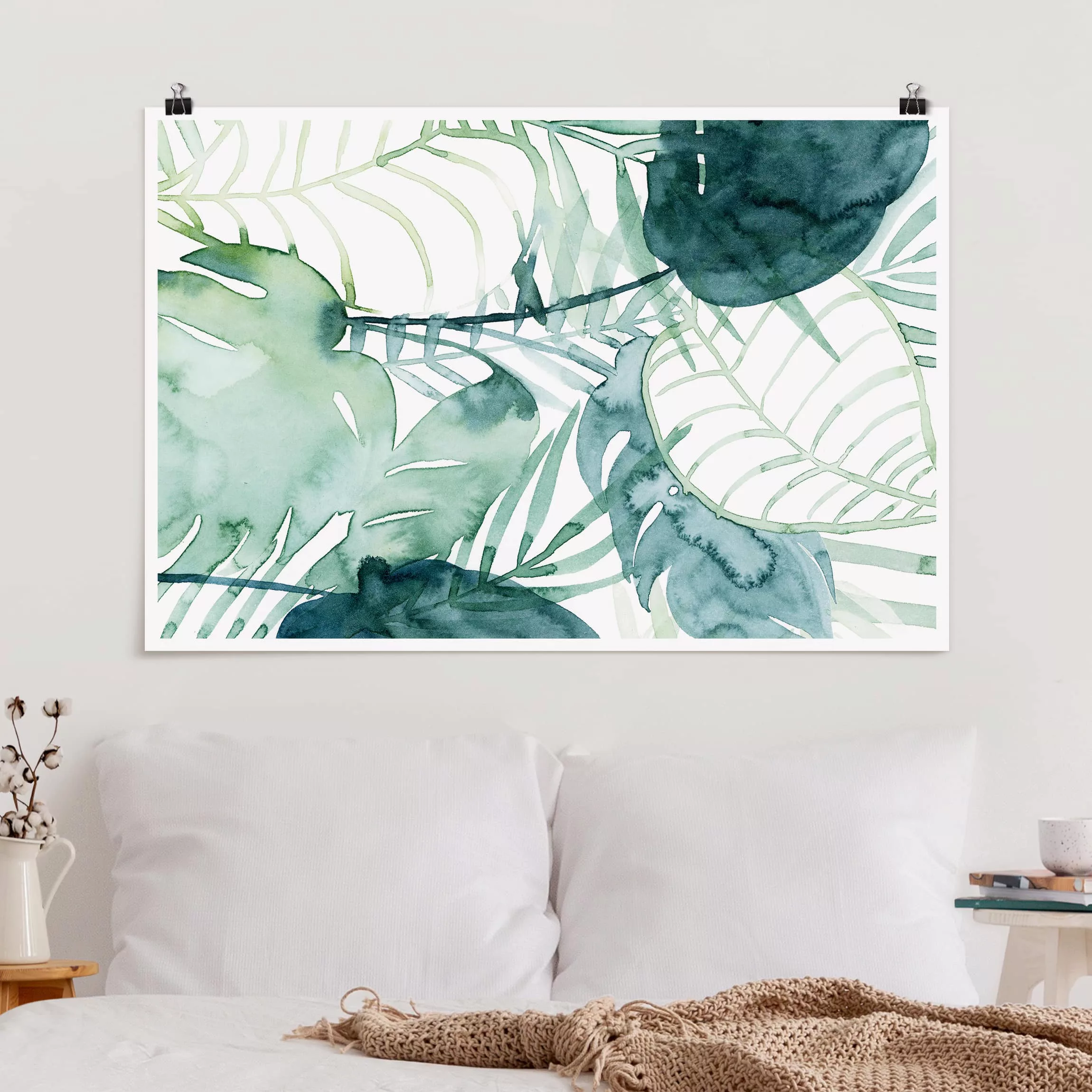 Poster Kunstdruck - Querformat Palmwedel in Wasserfarbe II günstig online kaufen