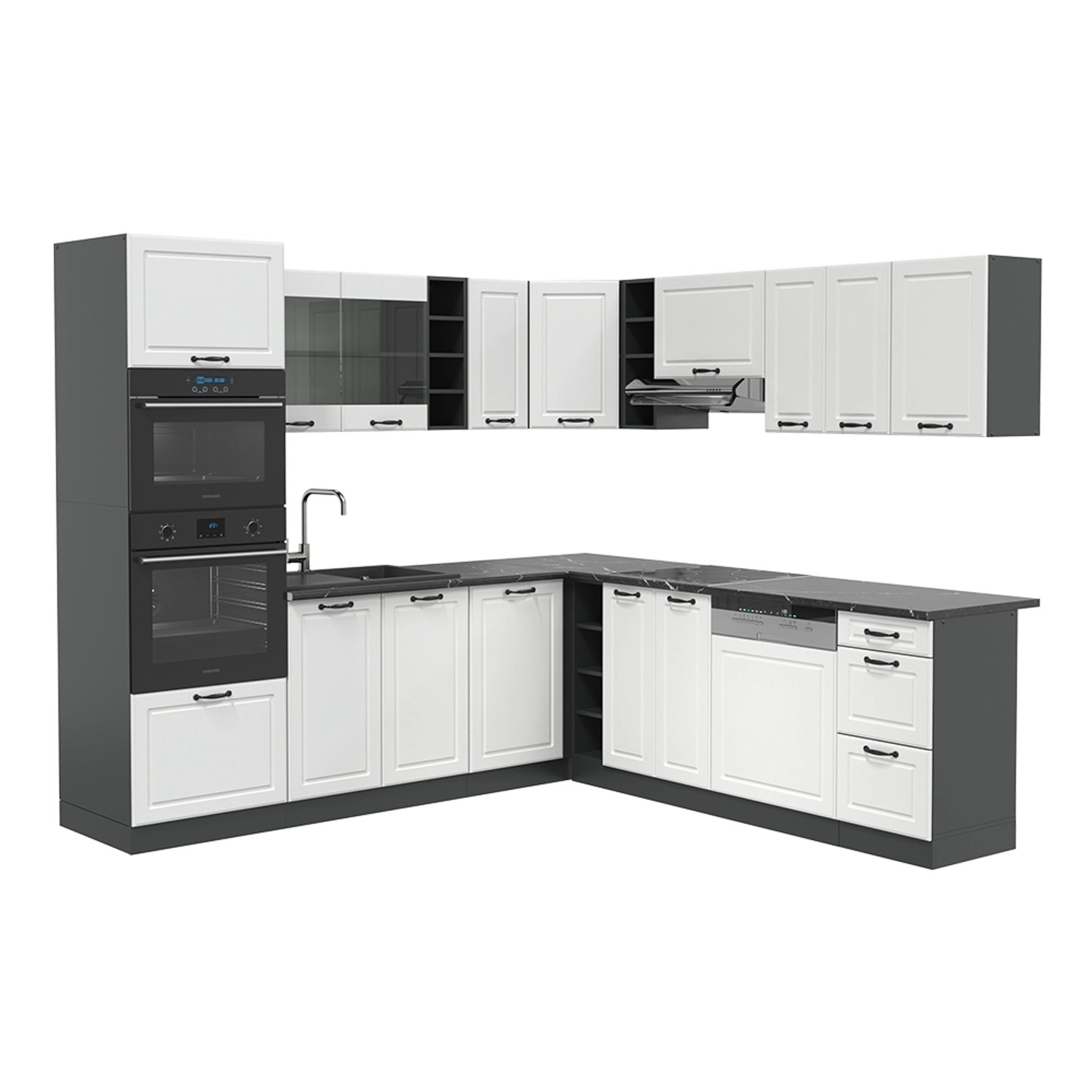 Vicco Winkelküche R-Line, Weiß Hochglanz/Goldkraft Eiche, günstig online kaufen