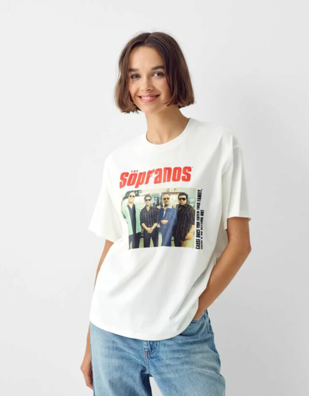 Bershka T-Shirt The Sopranos Damen L Grbrochenes Weiss günstig online kaufen