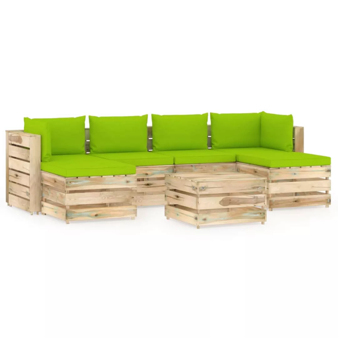 7-tlg. Garten-lounge-set Mit Kissen Grün Imprägniertes Holz günstig online kaufen