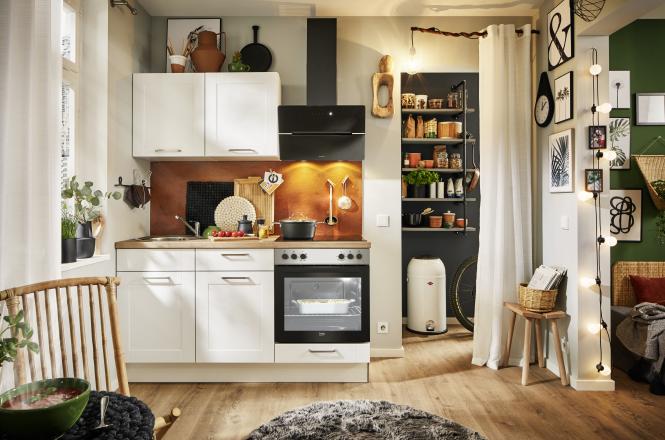 Küchenzeile Leerblock 160cm Landhausküche inkl. Spüle und Spültischarmatur günstig online kaufen