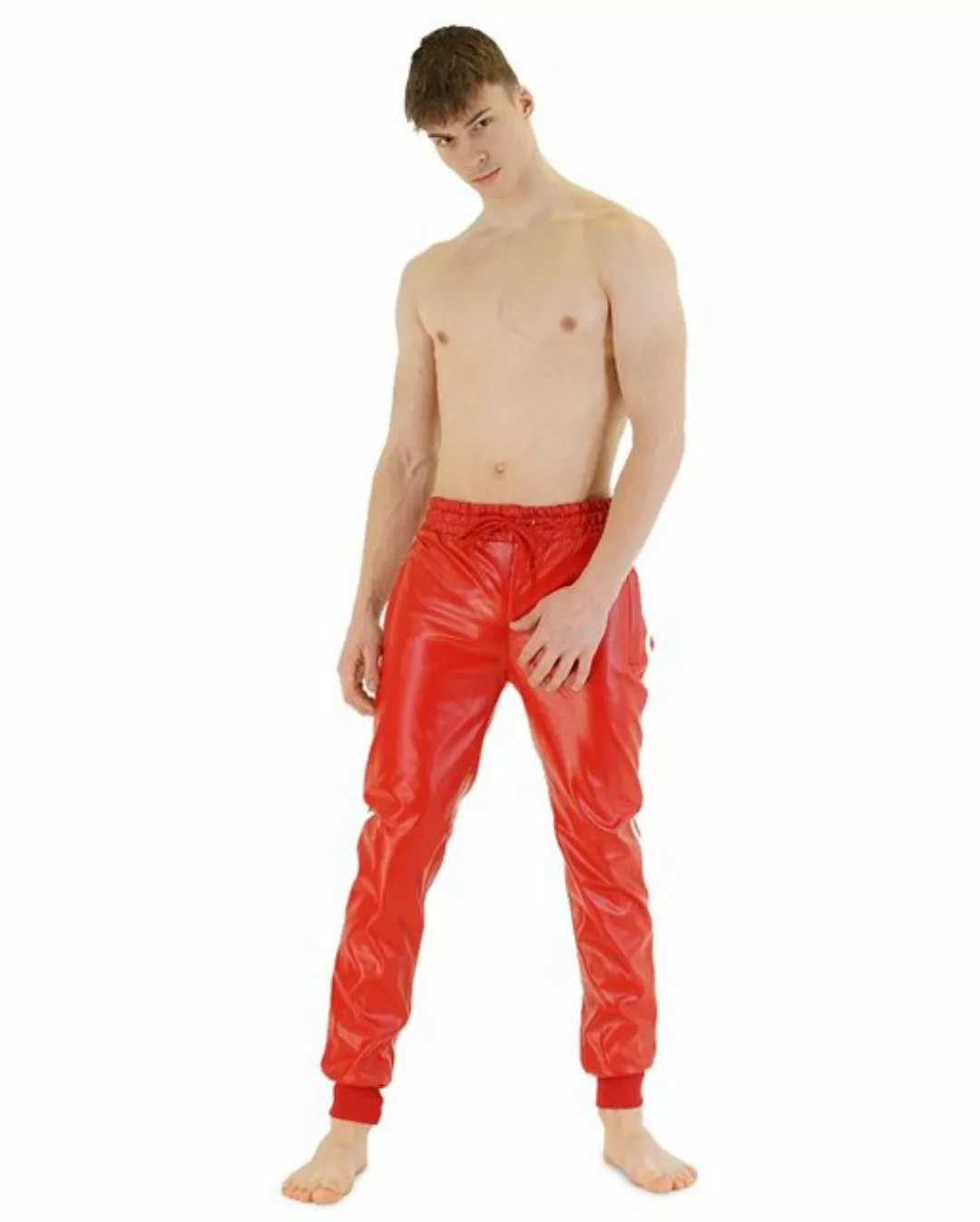 BOCKLE Lederhose Bockle® Boyjog RED Faux Pants Lederhose Leder Joggers Kuns günstig online kaufen