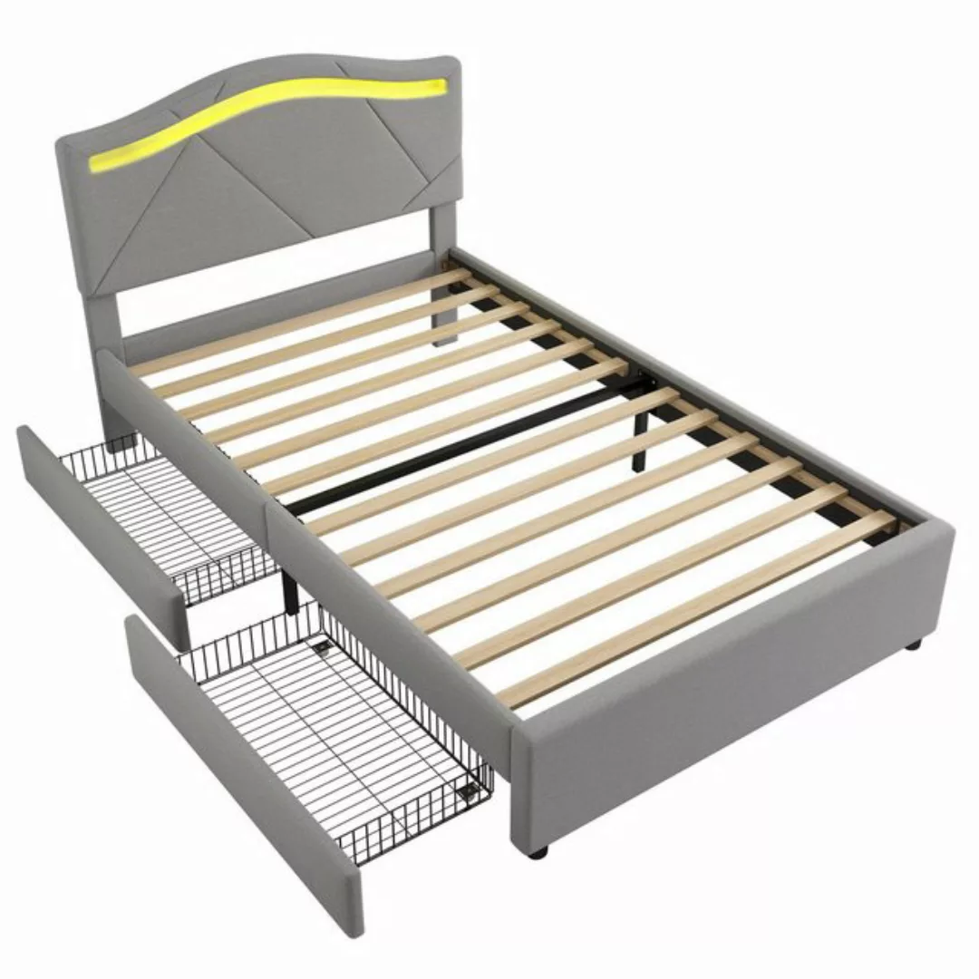 Gotagee Polsterbett Einzelbett Jugendbett 90x200 Stauraumbett Leinen Latten günstig online kaufen