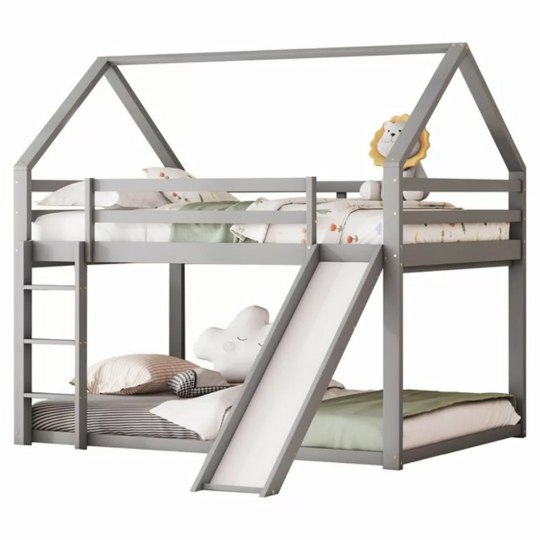 OKWISH Kinderbett Hausbett Etagenbett (Grau, 140x200cm, mit Rutsche und Lei günstig online kaufen