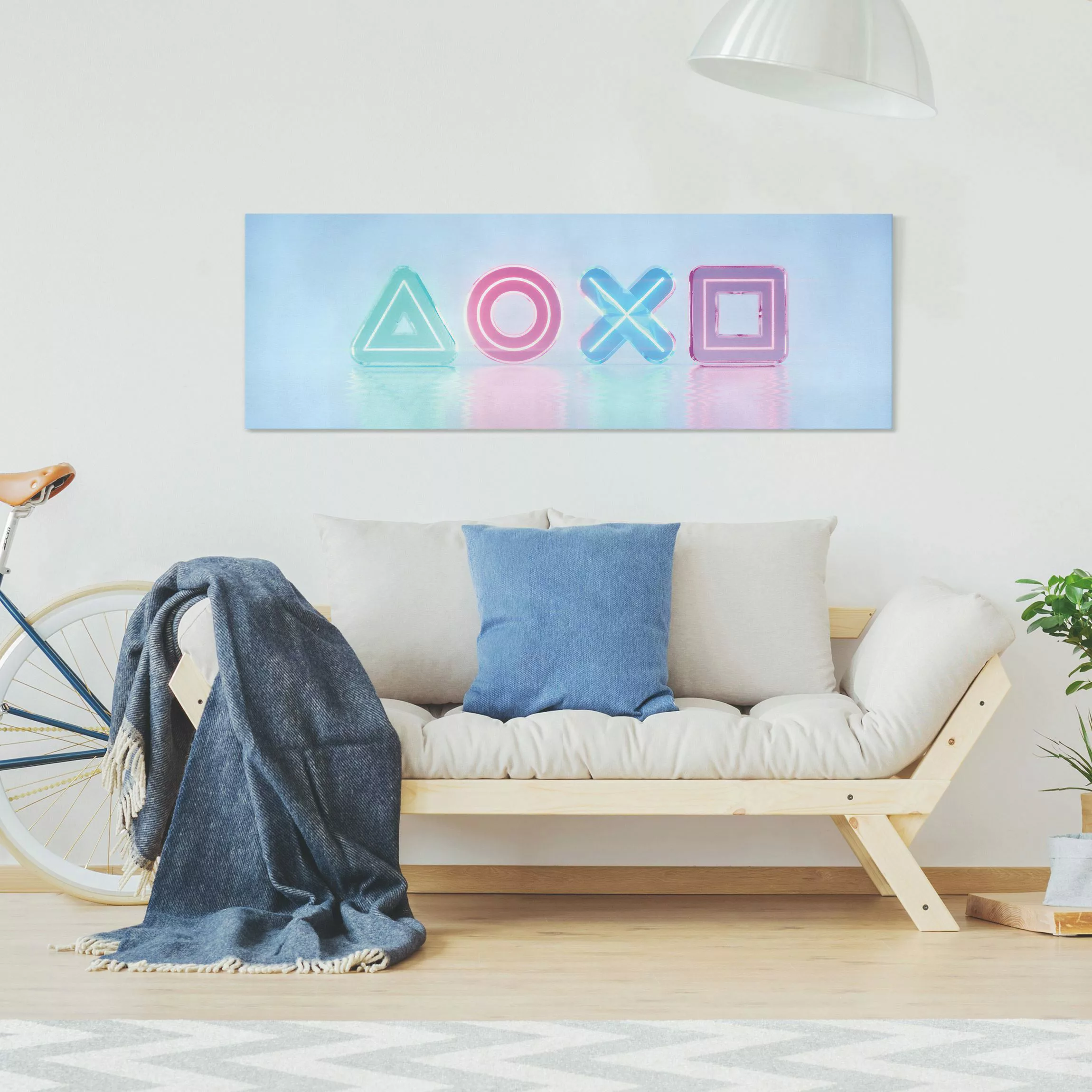 Leinwandbild Neon Dreieck Kreis X Quadrat günstig online kaufen