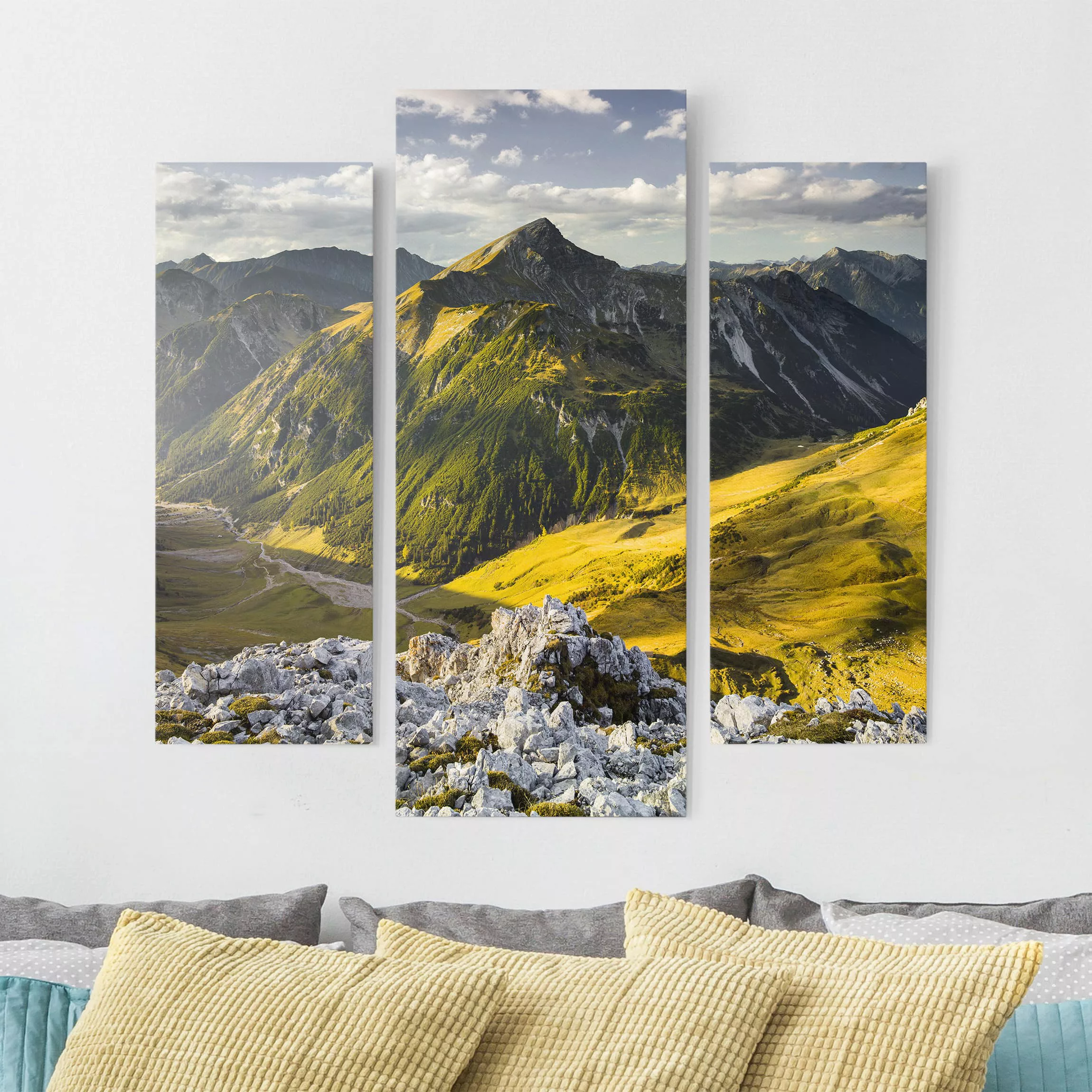 3-teiliges Leinwandbild Berg - Querformat Berge und Tal der Lechtaler Alpen günstig online kaufen