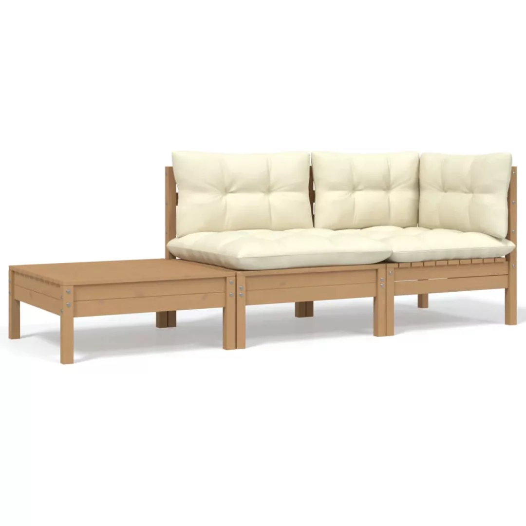 3-tlg. Garten-lounge-set Mit Kissen Creme Massivholz Kiefer günstig online kaufen