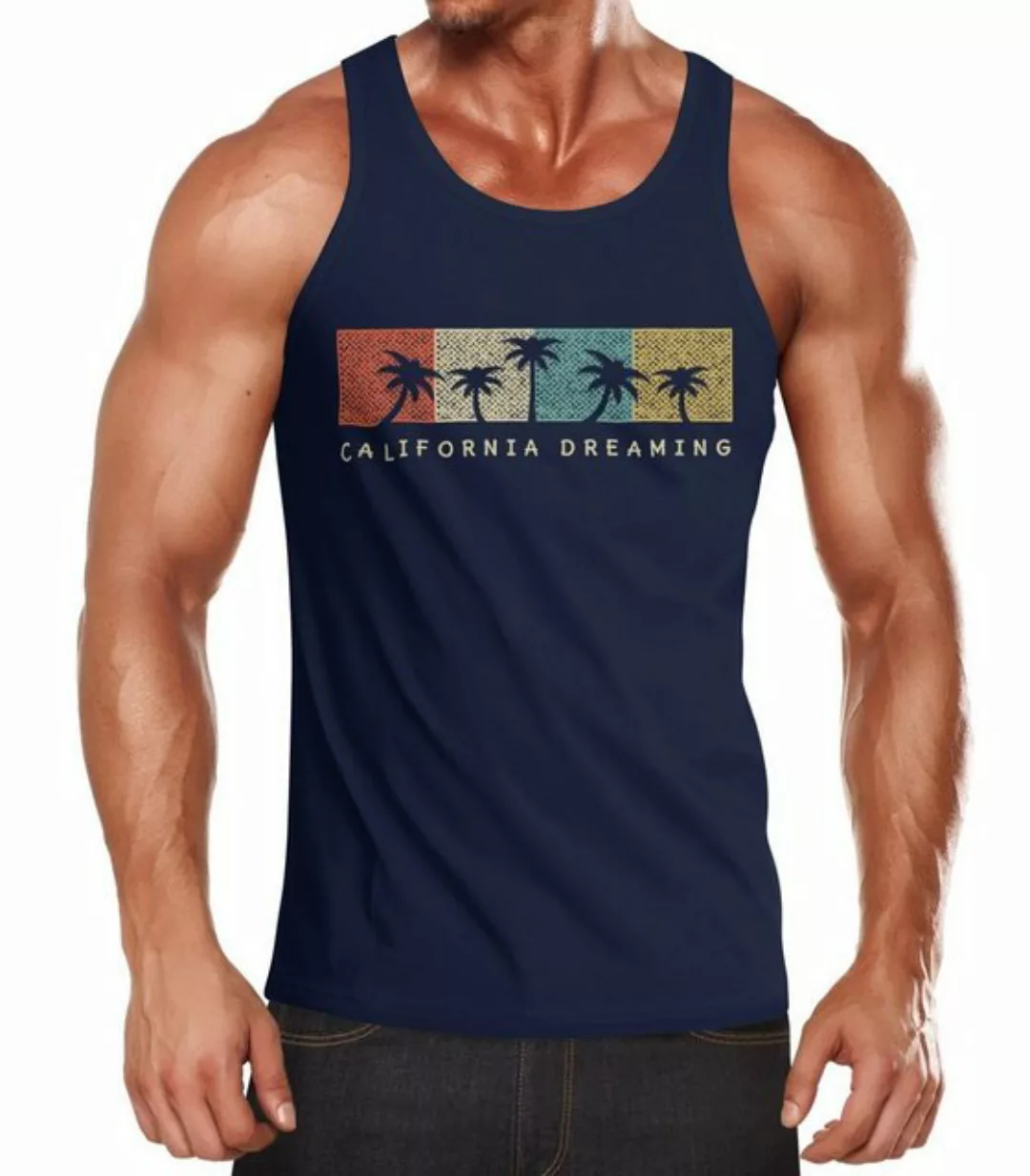 Neverless Tanktop Herren Tank Top California Dreaming Summer Party Palmen P günstig online kaufen