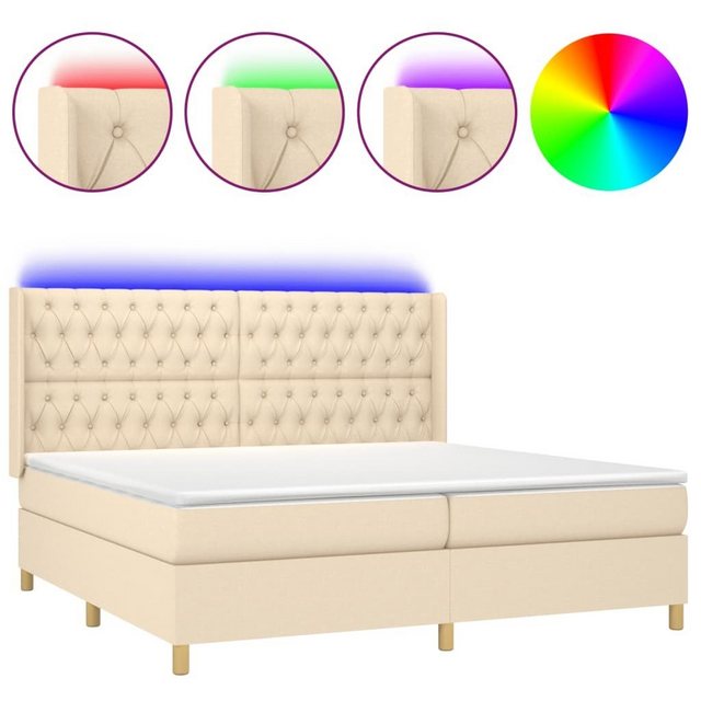 vidaXL Bettgestell Boxspringbett mit Matratze LED Creme 200x200 cm Stoff Be günstig online kaufen