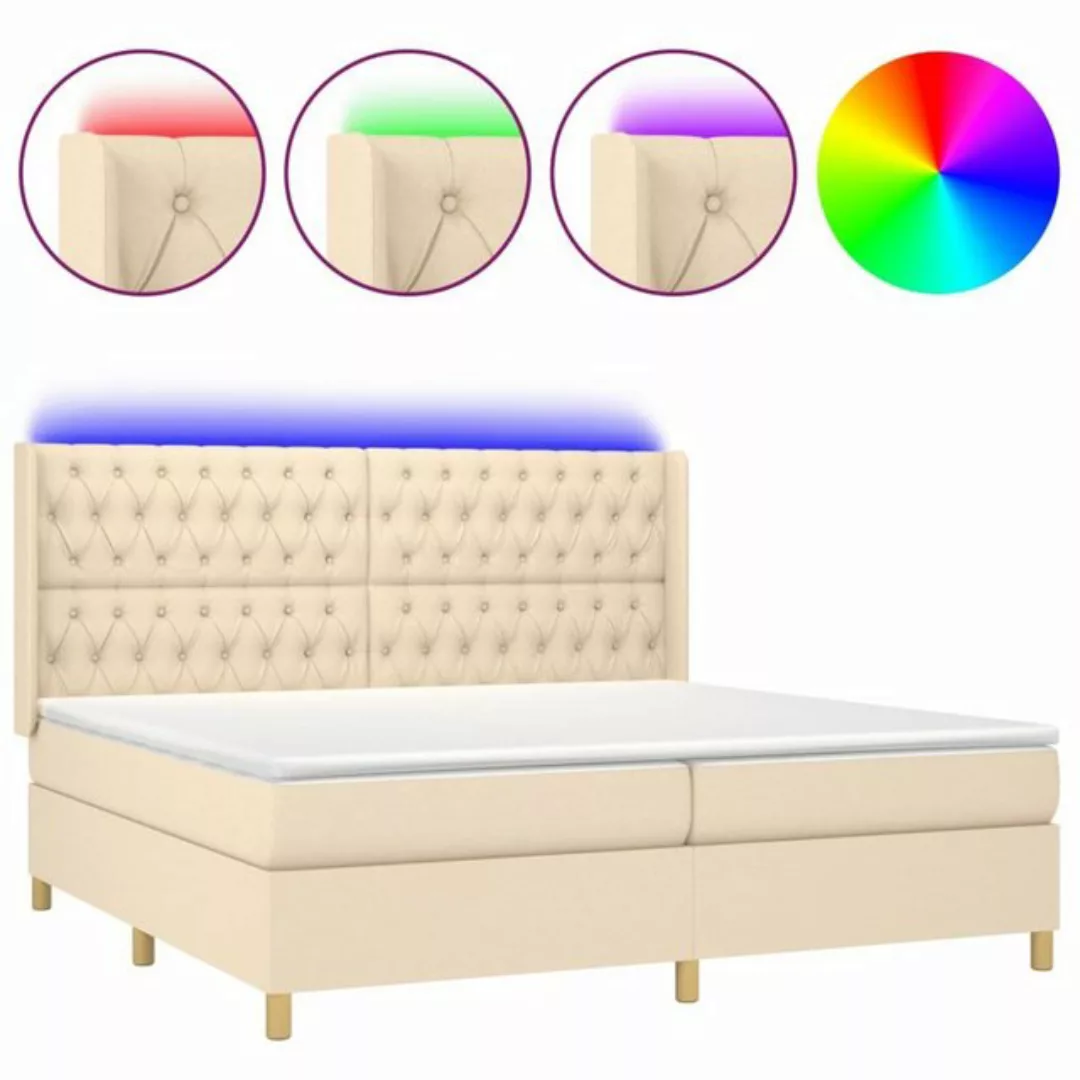 vidaXL Boxspringbett Boxspringbett mit Matratze LED Creme 200x200 cm Stoff günstig online kaufen