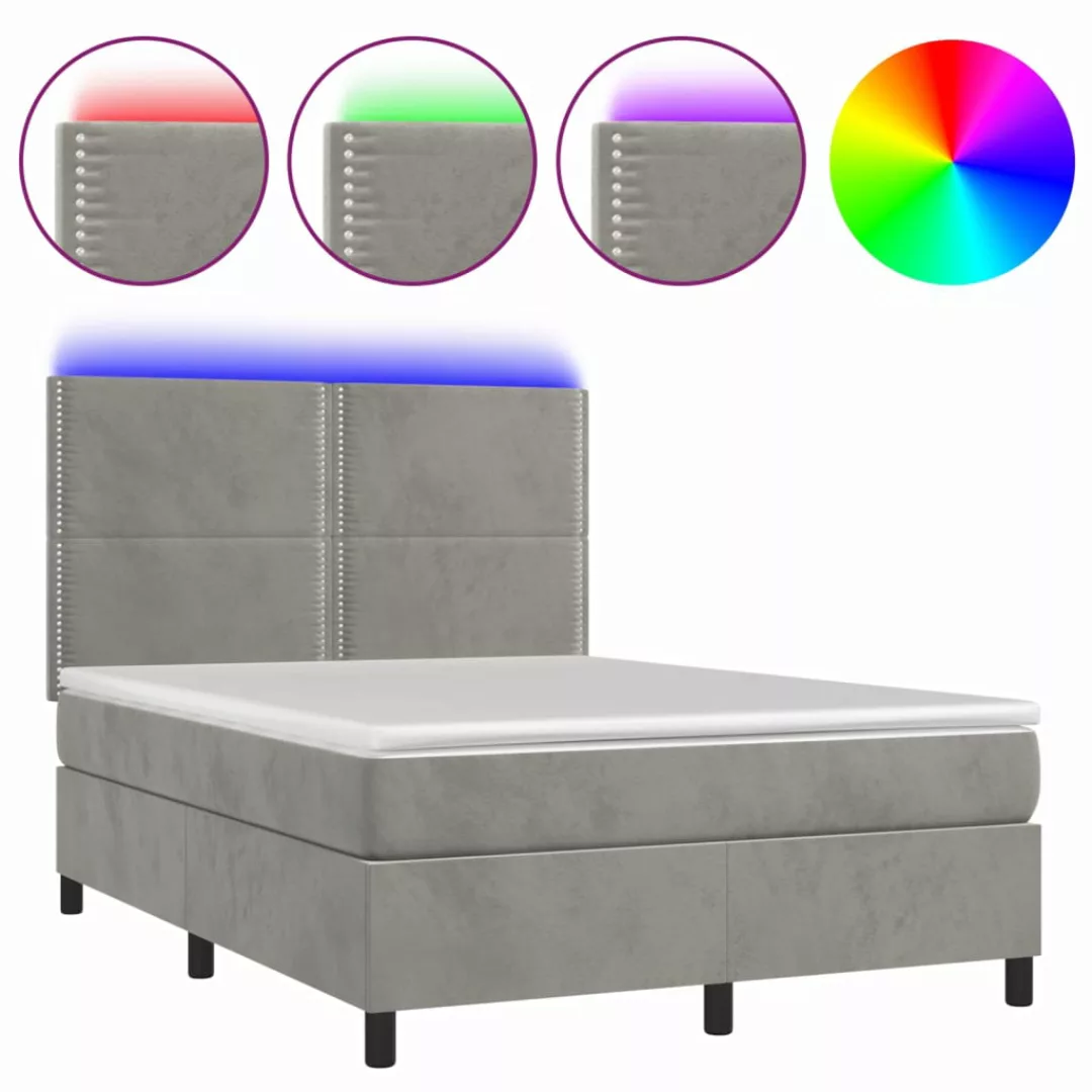 Vidaxl Boxspringbett Mit Matratze & Led Hellgrau 140x190 Cm Samt günstig online kaufen