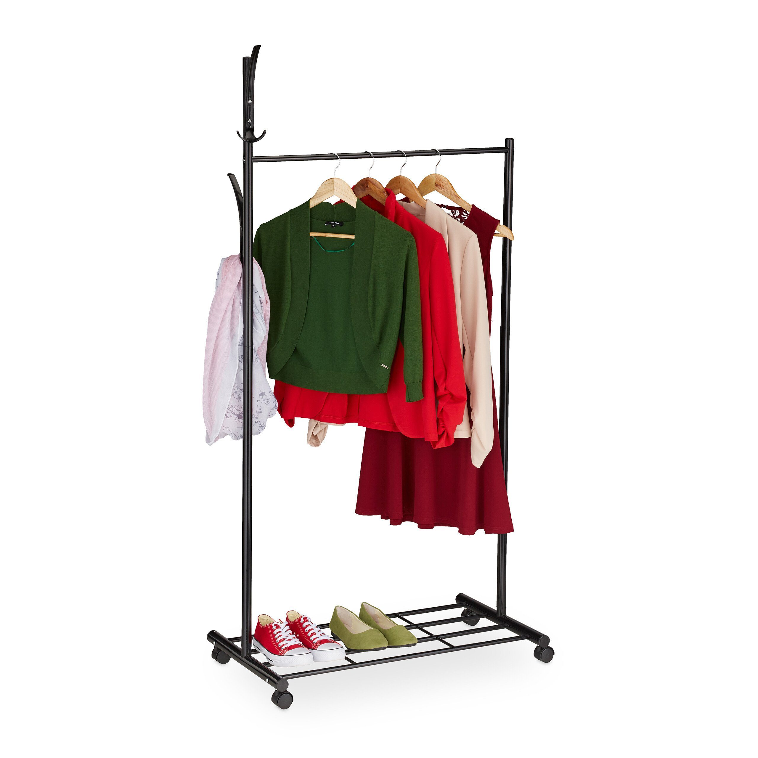 relaxdays Garderobenständer Schwarze Garderobe mit Rollen günstig online kaufen