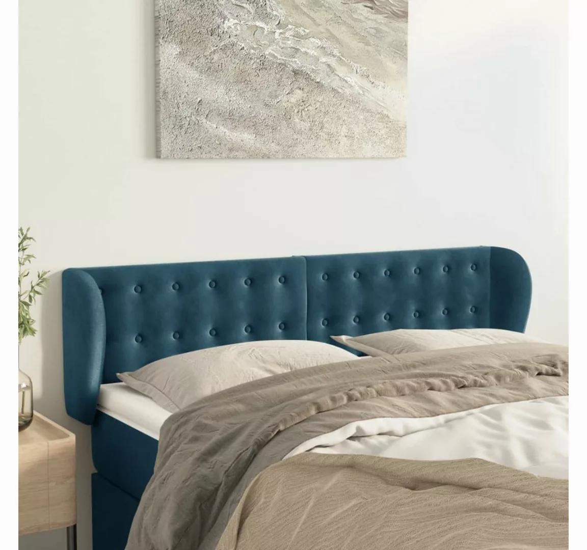 vidaXL Bett, Kopfteil mit Ohren Dunkelblau 147x23x78/88 cm Samt günstig online kaufen