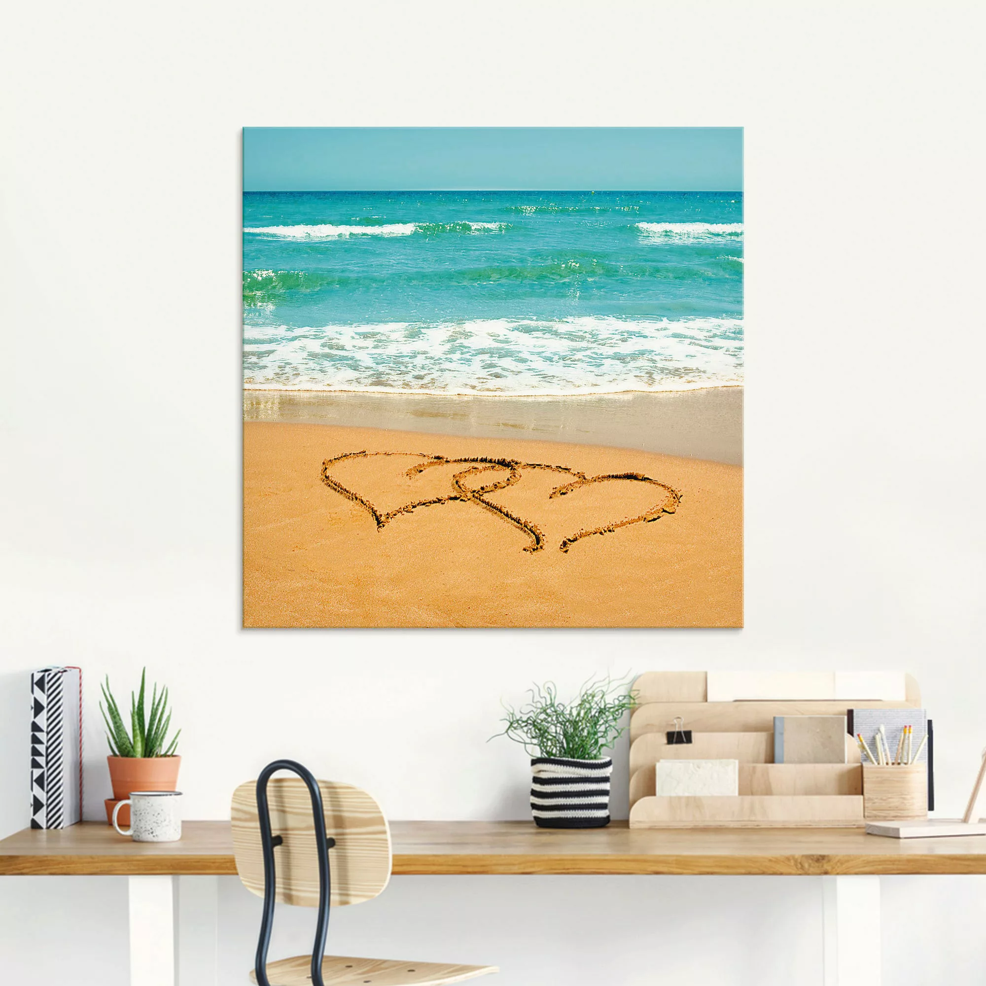 Artland Glasbild "Herzen im Sand", Strand, (1 St.), in verschiedenen Größen günstig online kaufen