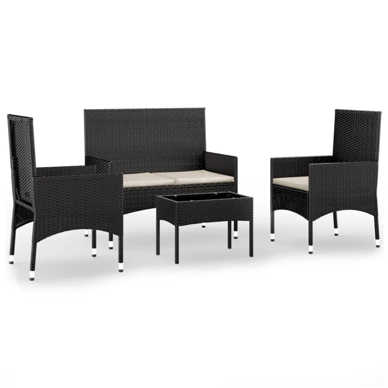 vidaXL 4-tlg Garten-Lounge-Set mit Kissen Schwarz Poly Rattan Modell 13 günstig online kaufen