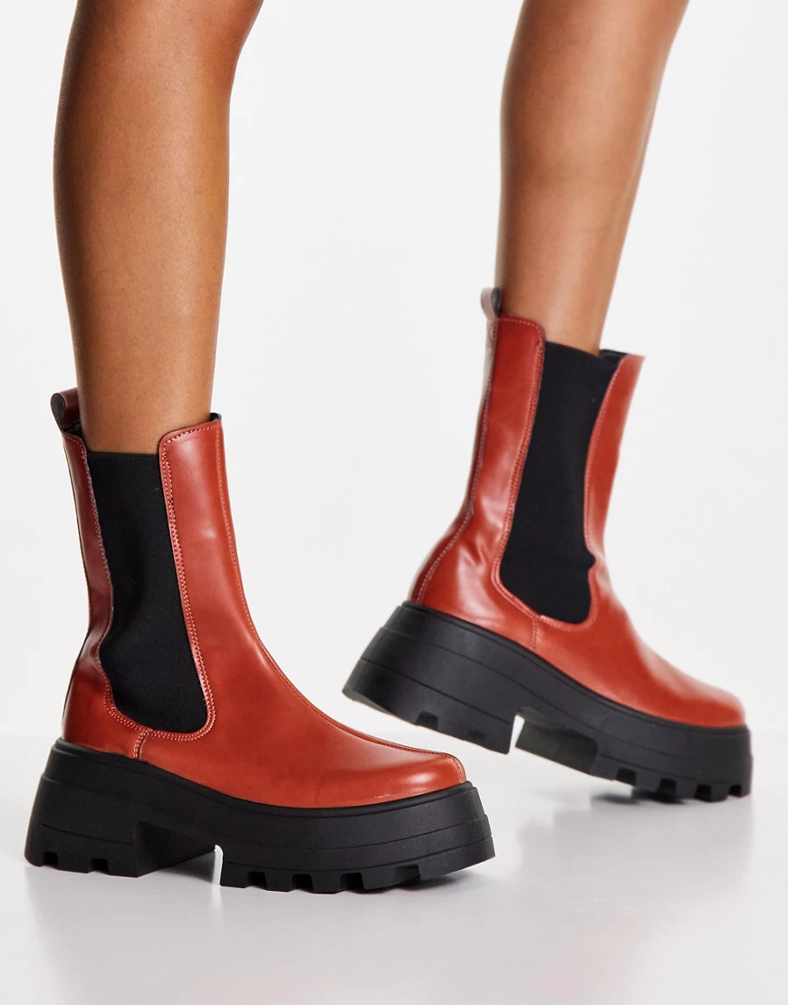 ASOS DESIGN – Ada – Chelsea-Stiefel in Hellbraun mit dicker Sohle günstig online kaufen